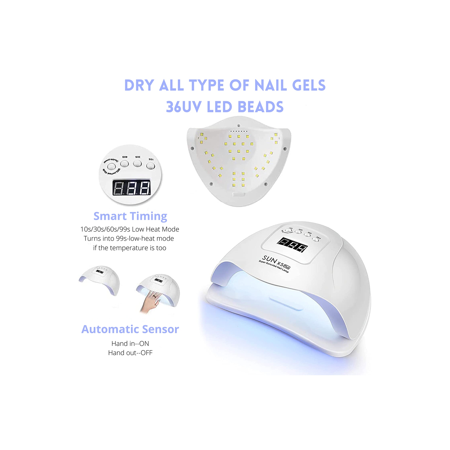 Nail Lamp UV LED 80W by GreenLife – Fast Gel Curing Dryer with 36 Beads for Professional Nail Art – White