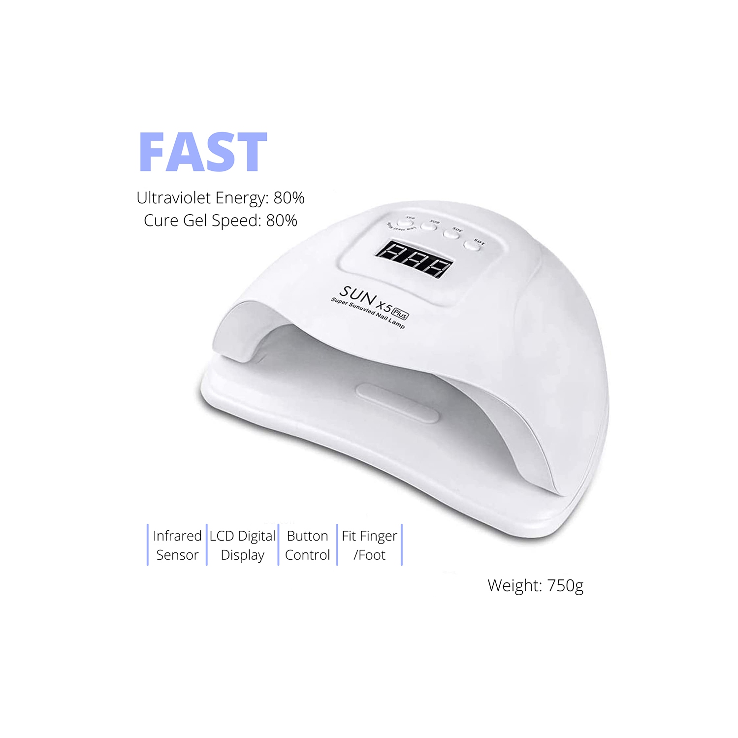 Nail Lamp UV LED 80W by GreenLife – Fast Gel Curing Dryer with 36 Beads for Professional Nail Art – White