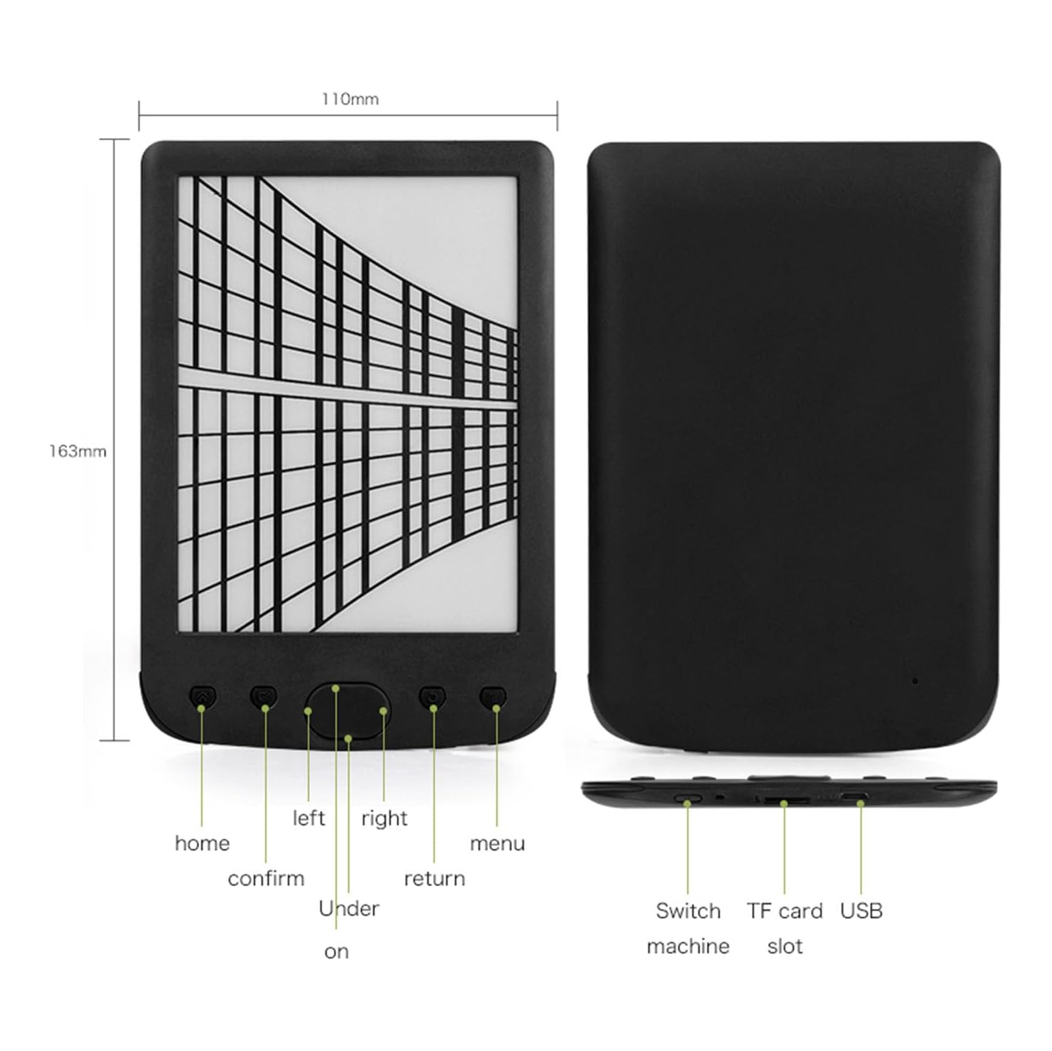 E-book reader 6 inches, eye protection e-book reader HD touch screen electronic ink technology, front light ink screen e-book reader - 512M+16GB