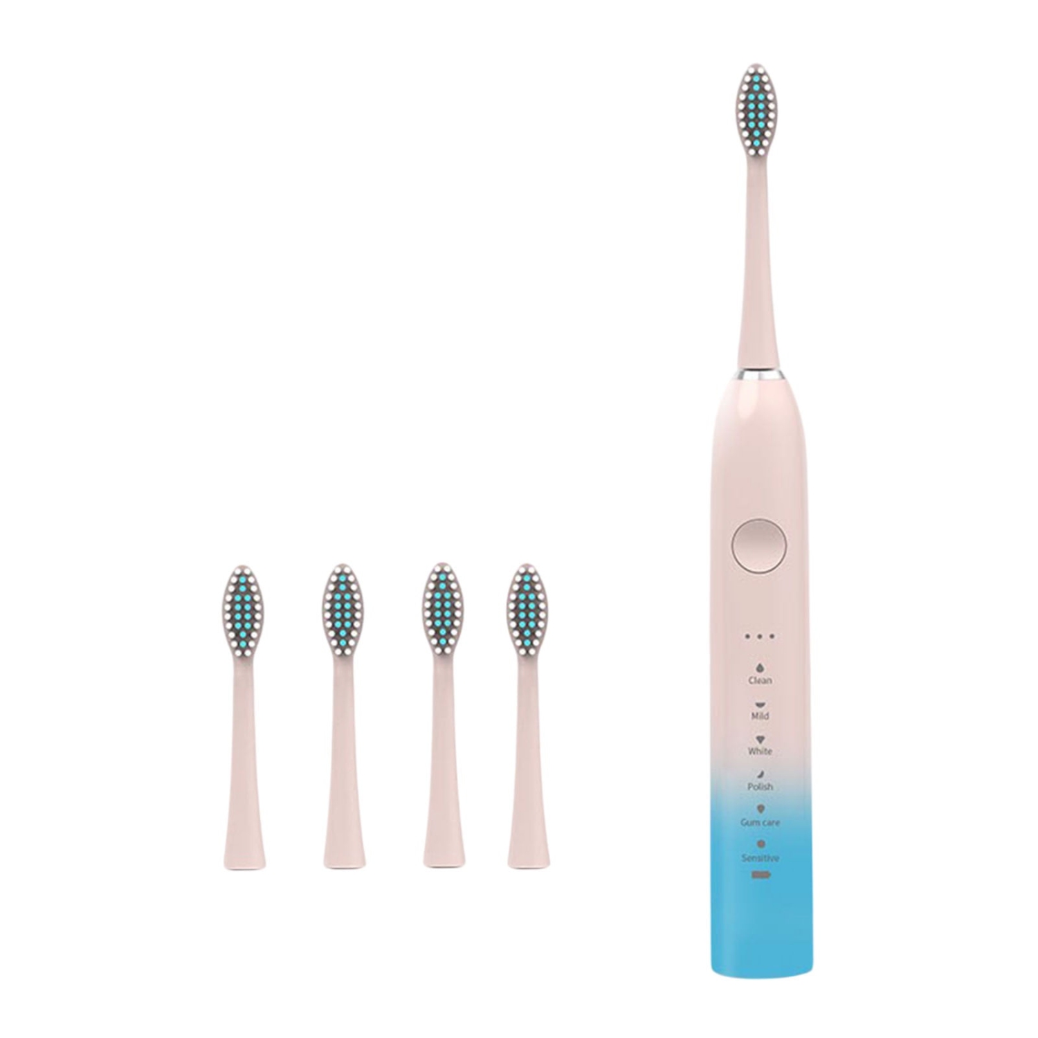 Electric toothbrush with 4 brush heads, 6 modes, 3 levels of force, IPX7 waterproof, 2-minute timer setting Electric toothbrush irrigator - powder blue