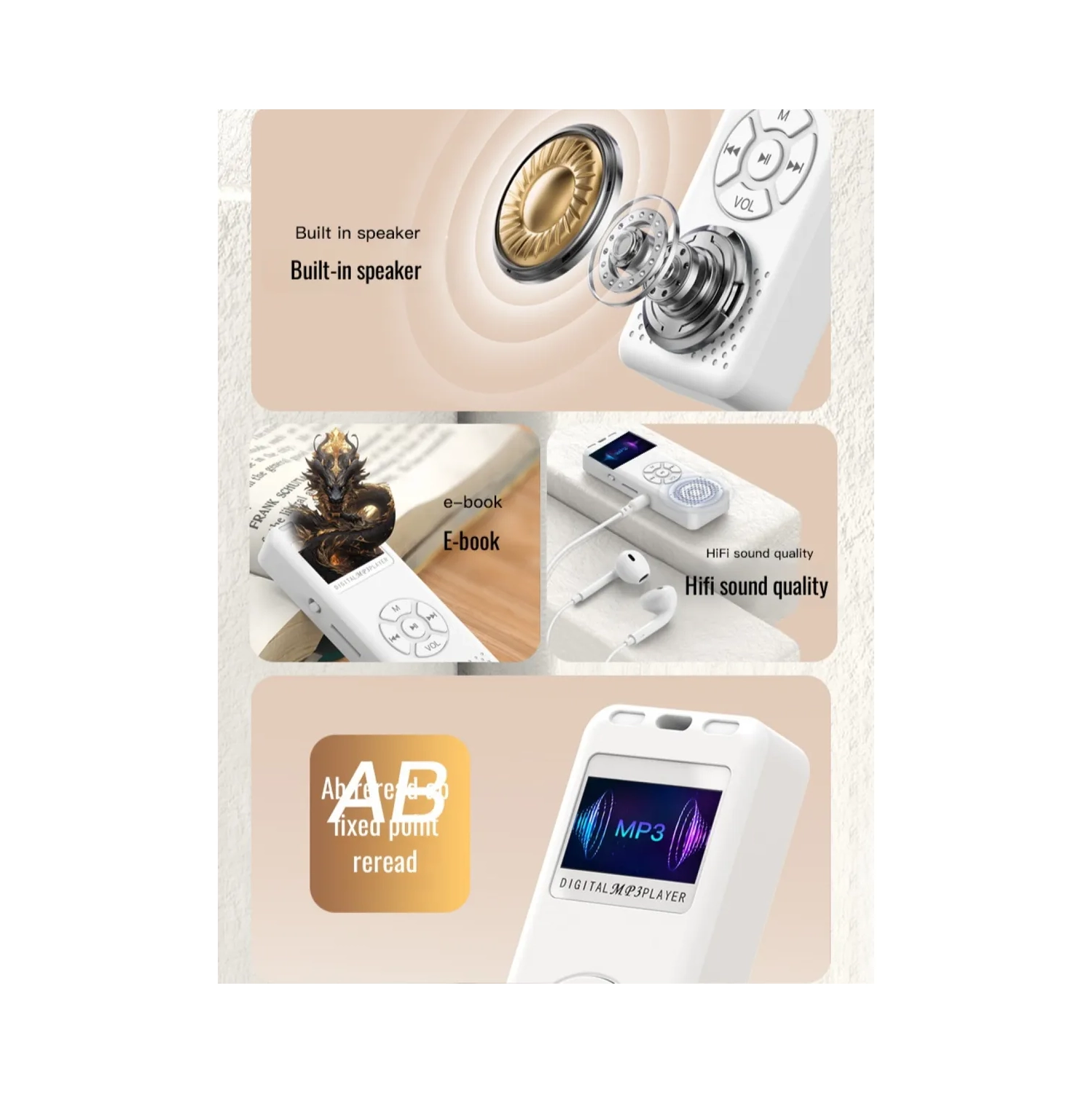 [32&nbsp;Go] Lecteur MP3 portatif avec son haute fidélité, radio FM, fonction d'enregistrement, lecteur de livres numériques - batterie 200&nbsp;mAh,