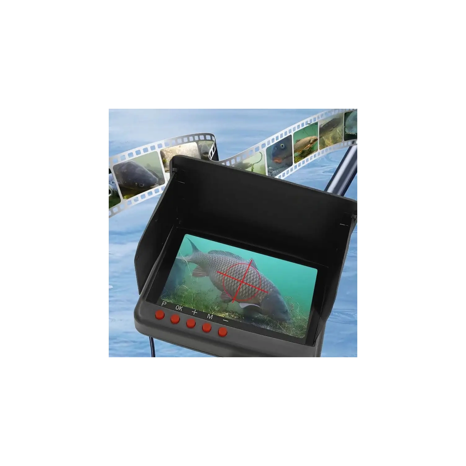 Caméra portative d'échosondeur de 5&nbsp;po Caméra de pêche sous-marine, vision nocturne infrarouge grand-angle 220°, caméra étanche IP65 pour la