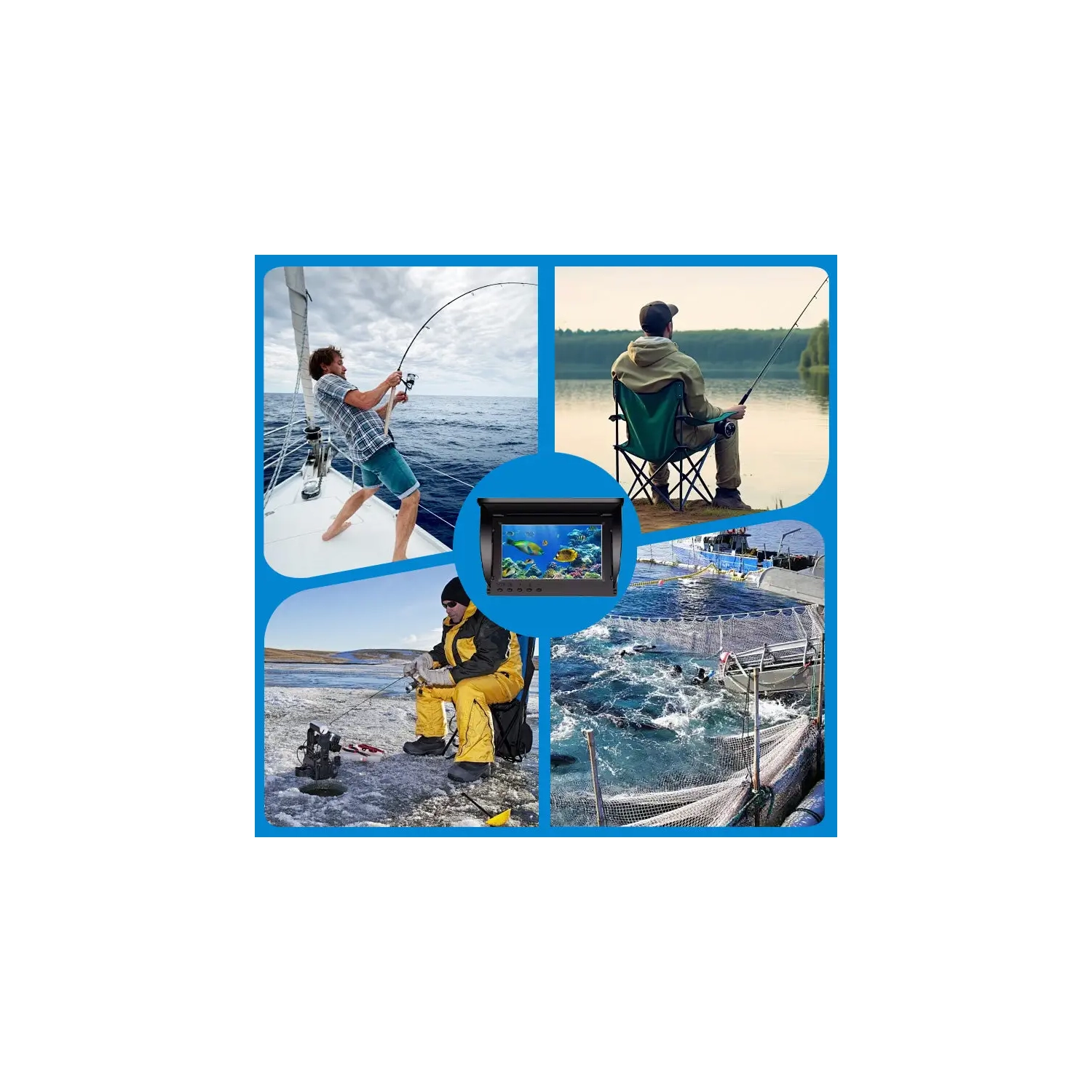 Caméra portative d'échosondeur de 5&nbsp;po Caméra de pêche sous-marine, vision nocturne infrarouge grand-angle 220°, caméra étanche IP65 pour la