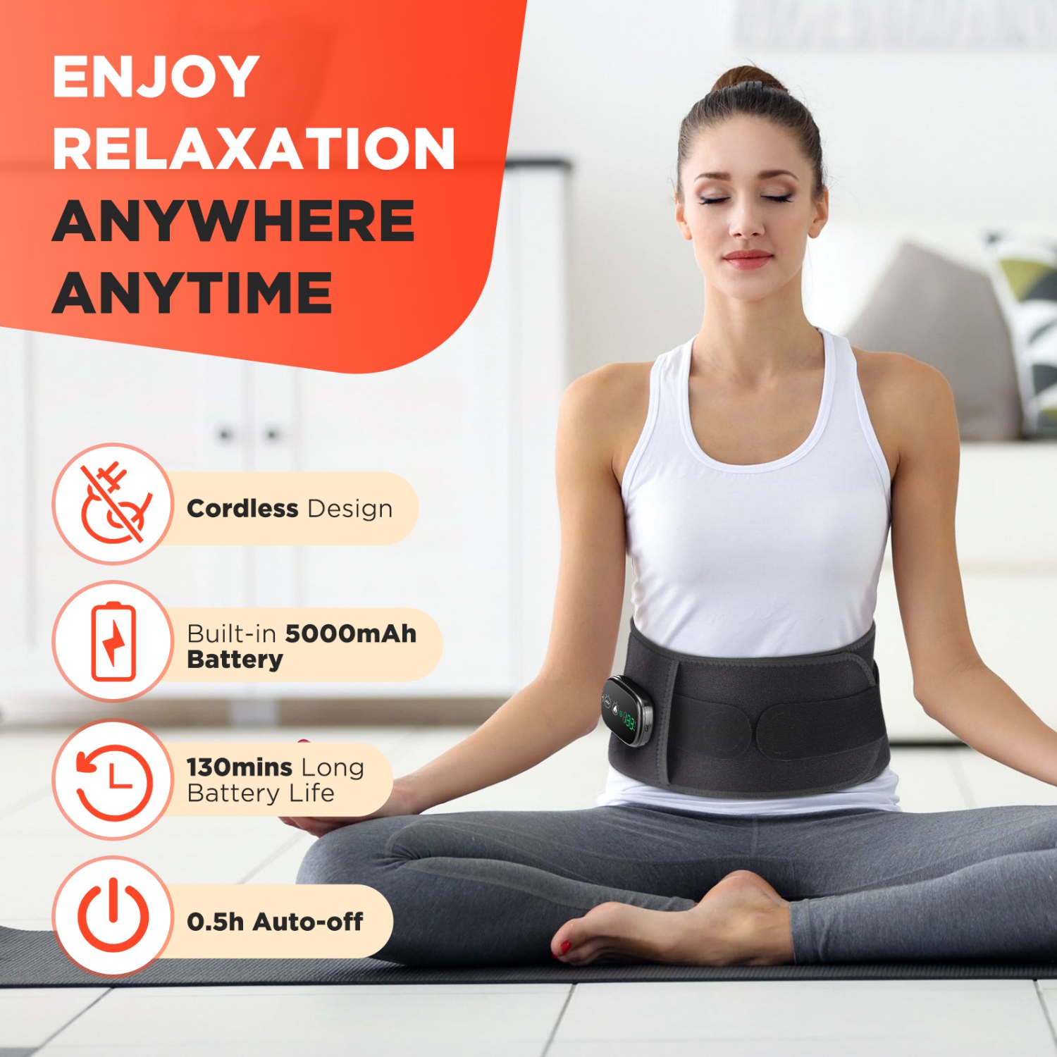 Red Light Therapy Belt for Body, Cordless Infrared Light Therapy Belt with Heating Vibration Massage, Portable Lower Back Massager for Back Shoulder