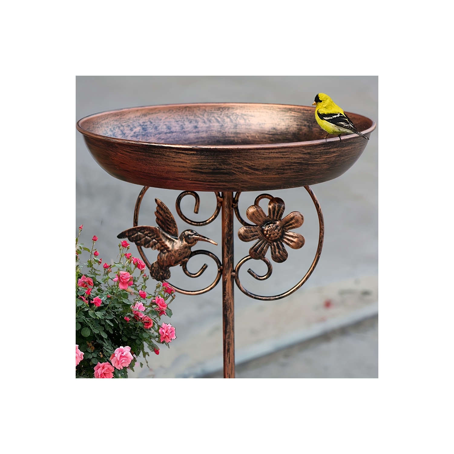 Metal Outdoor Bird Bath Tub & Feeder Combo with 5-Paw Base Post, Sunflower Design - No Fountain, Weather-Resistant Garden Decor for Courtyard, Patio,
