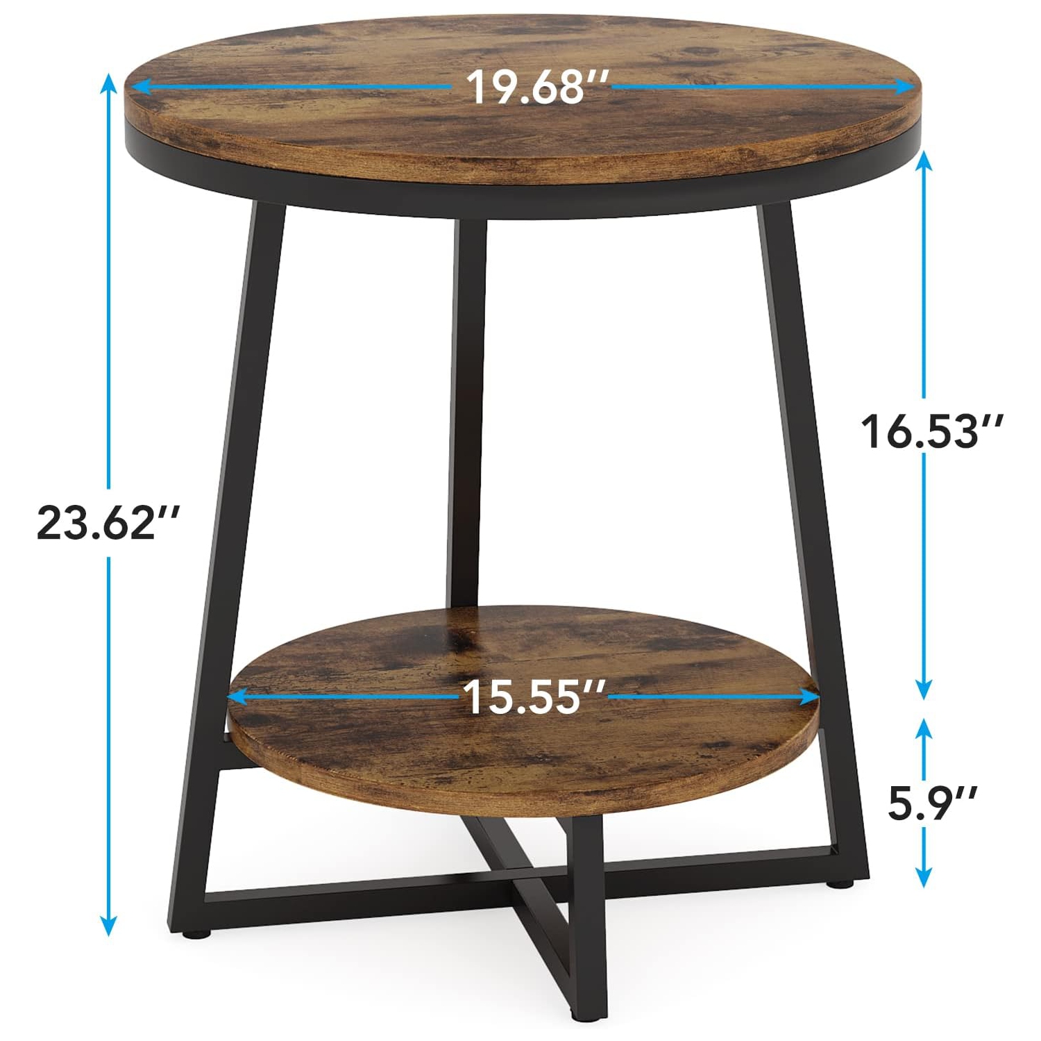 Tribesigns End Table, 2 Tier Round Side Table with Storage Shelf, Industrial Nightstand Bedside Table Coffee Accent Table