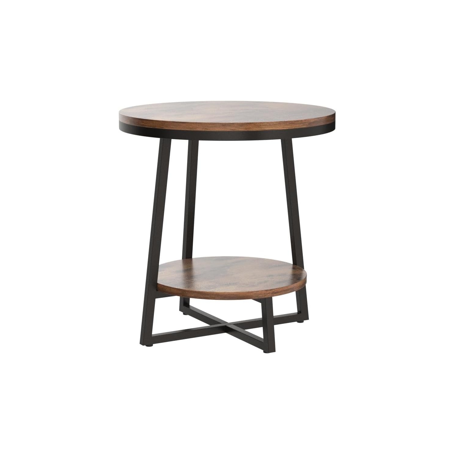 Tribesigns End Table, 2 Tier Round Side Table with Storage Shelf, Industrial Nightstand Bedside Table Coffee Accent Table