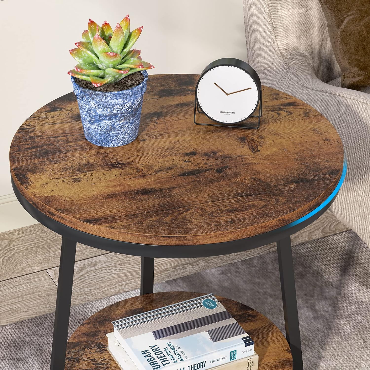 Tribesigns End Table, 2 Tier Round Side Table with Storage Shelf, Industrial Nightstand Bedside Table Coffee Accent Table