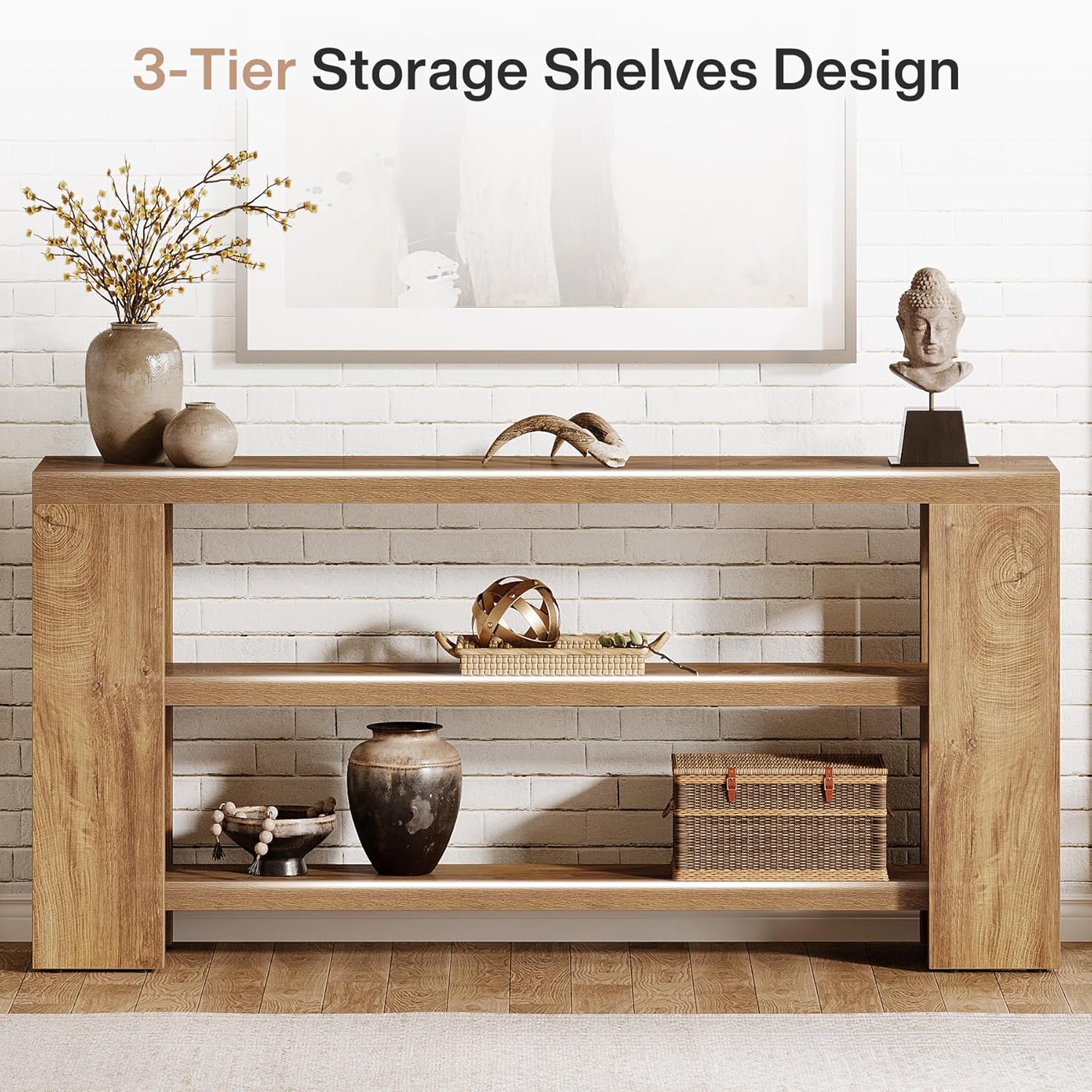 Tribesigns 70.9-Inch Extra Long Console Table, Narrow Wooden Sofa Table, Farmhouse 3-Tier Entry Foyer Table