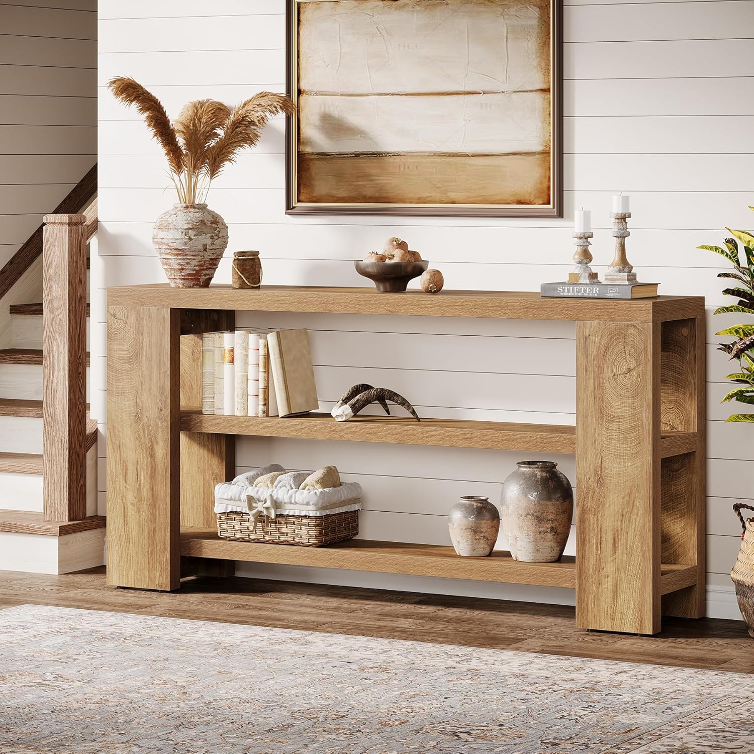 Tribesigns 70.9-Inch Extra Long Console Table, Narrow Wooden Sofa Table, Farmhouse 3-Tier Entry Foyer Table