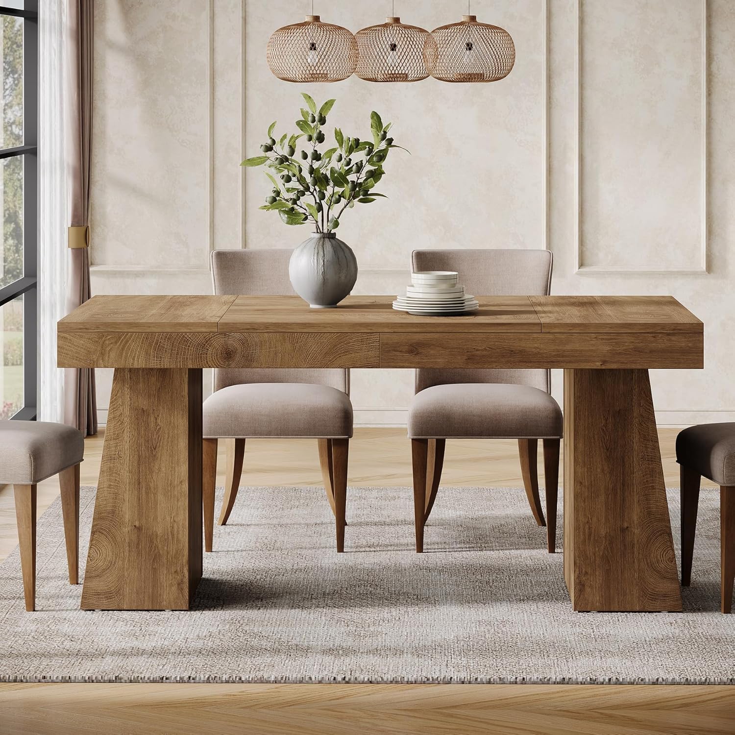 Tribesigns 55-Inch Dining Table for 4-6, Rectangular Dining Room Table with Sturdy Legs, Wood Kitchen Dinner Table