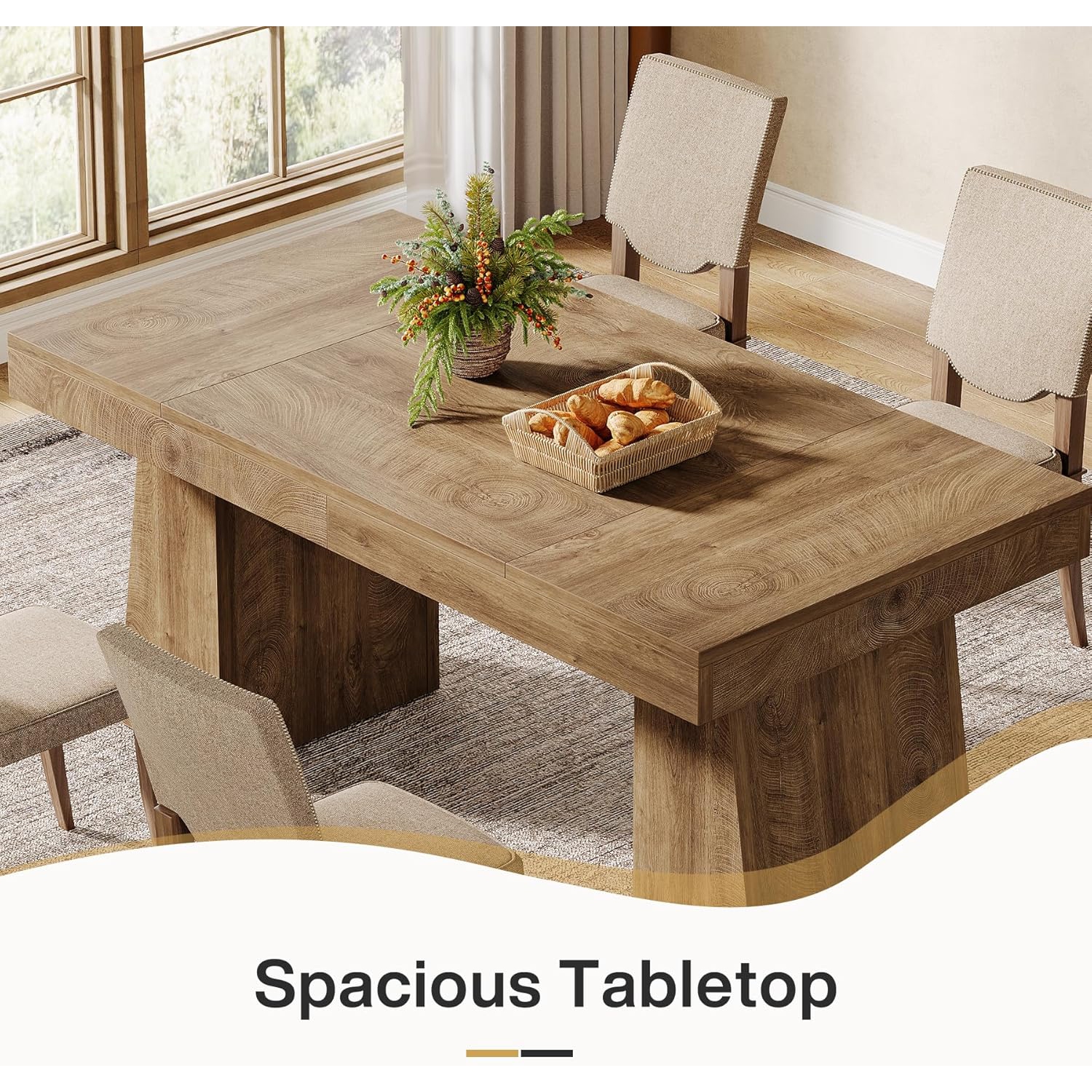 Tribesigns 55-Inch Dining Table for 4-6, Rectangular Dining Room Table with Sturdy Legs, Wood Kitchen Dinner Table