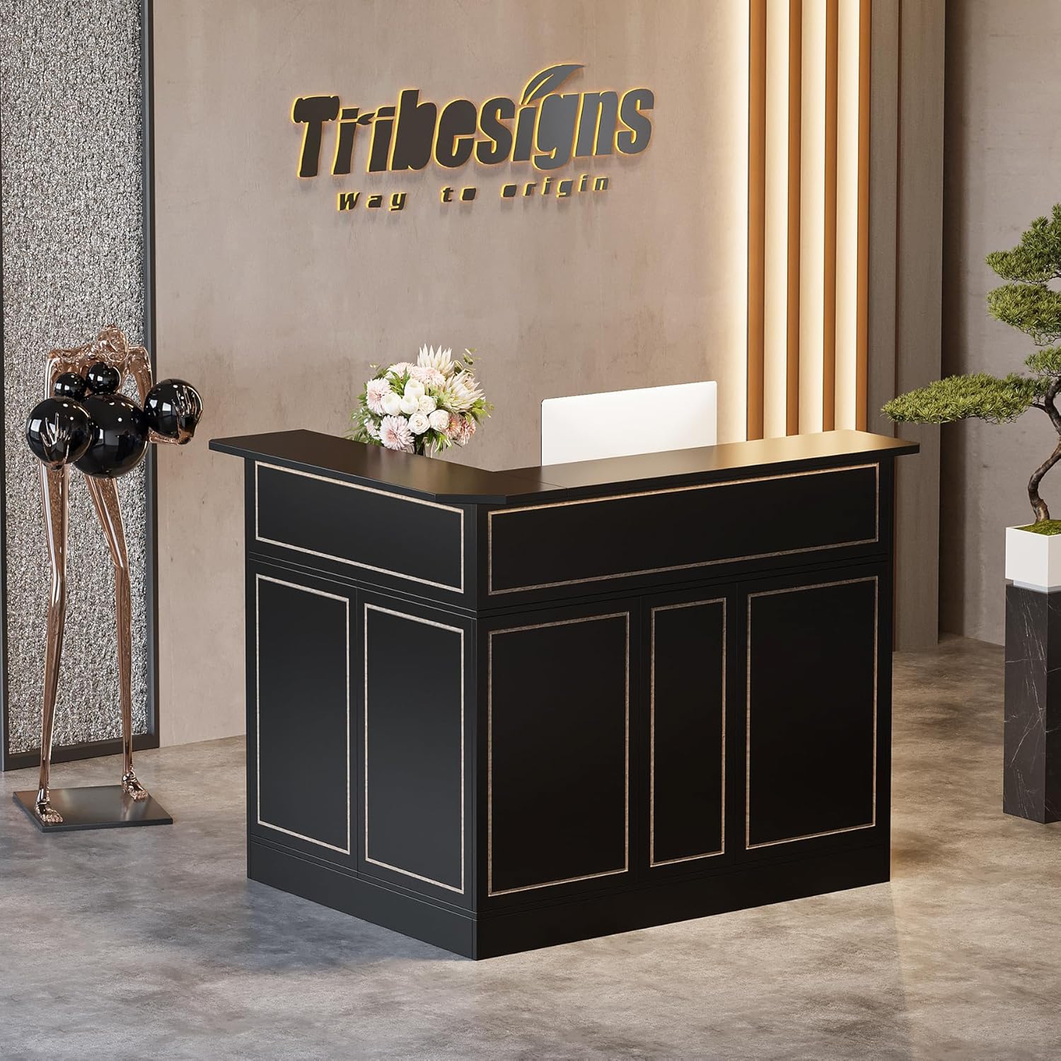 Tribesigns Bar Cabinet, L-Shaped Home Bar Table with Stemware Racks, 4-Tier Corner Bar Unit Liquor Wine Bar Table