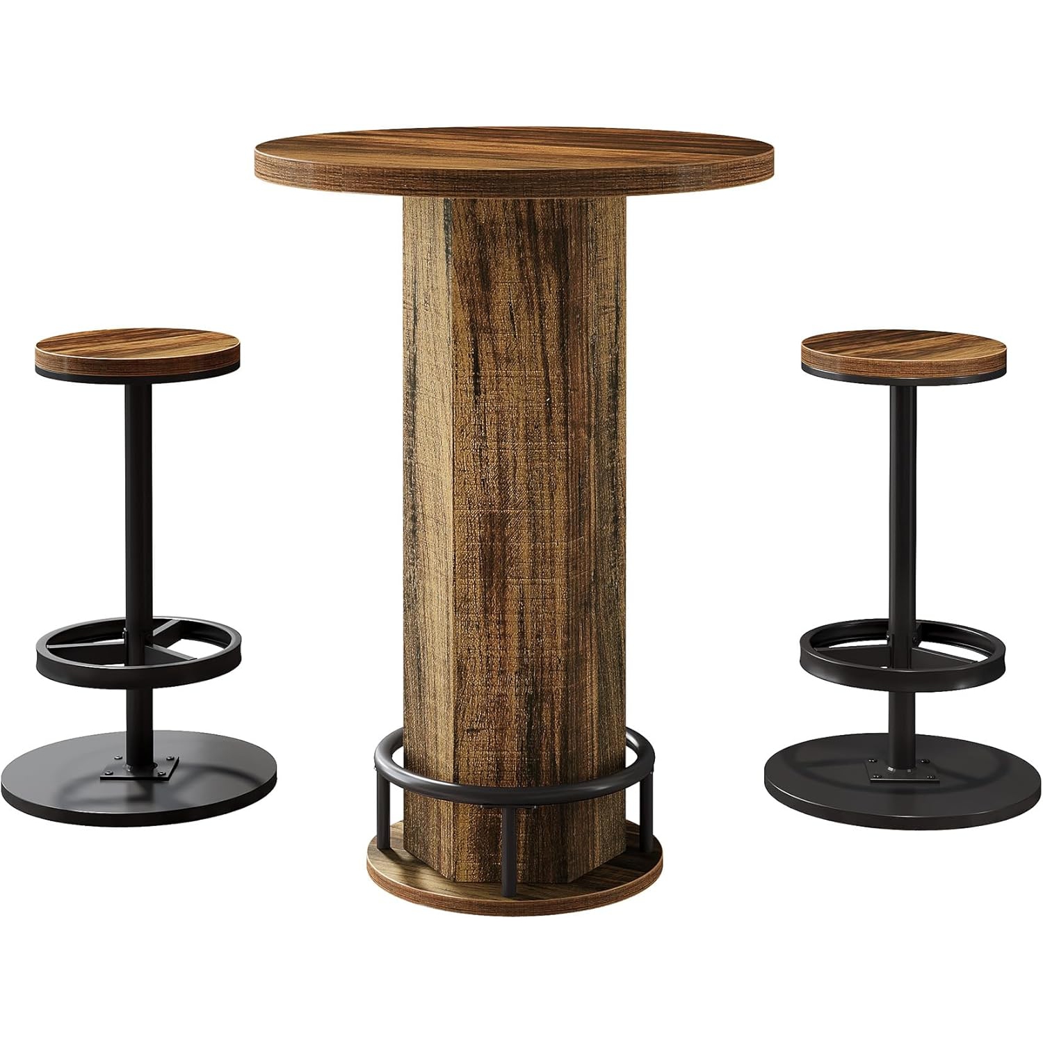 Tribesigns Round Bar Table with Chairs, Industrial Bistro Sets with 2 barstools, Pub Cocktail Table