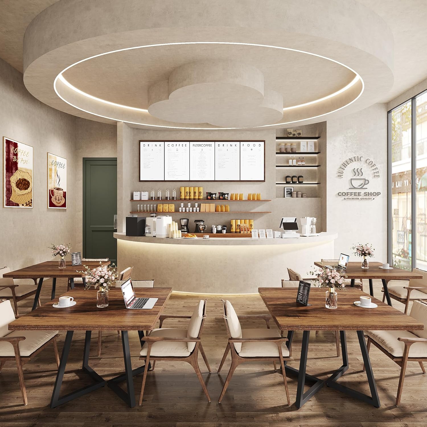 Tribesigns Square Dining Table Set of 4, 31.5" Industrial Dinner Table with Metal Base, Kitchen Table