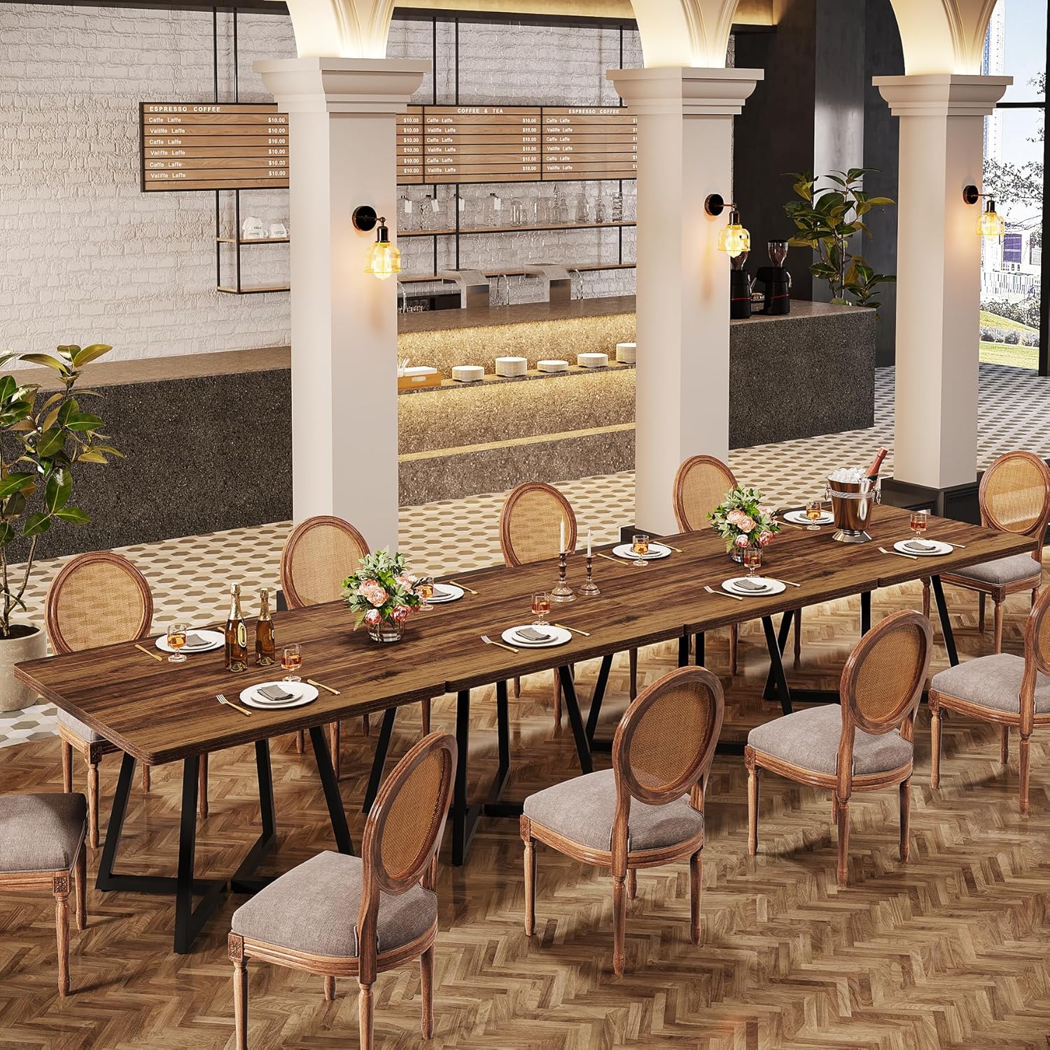 Tribesigns Square Dining Table Set of 4, 31.5" Industrial Dinner Table with Metal Base, Kitchen Table