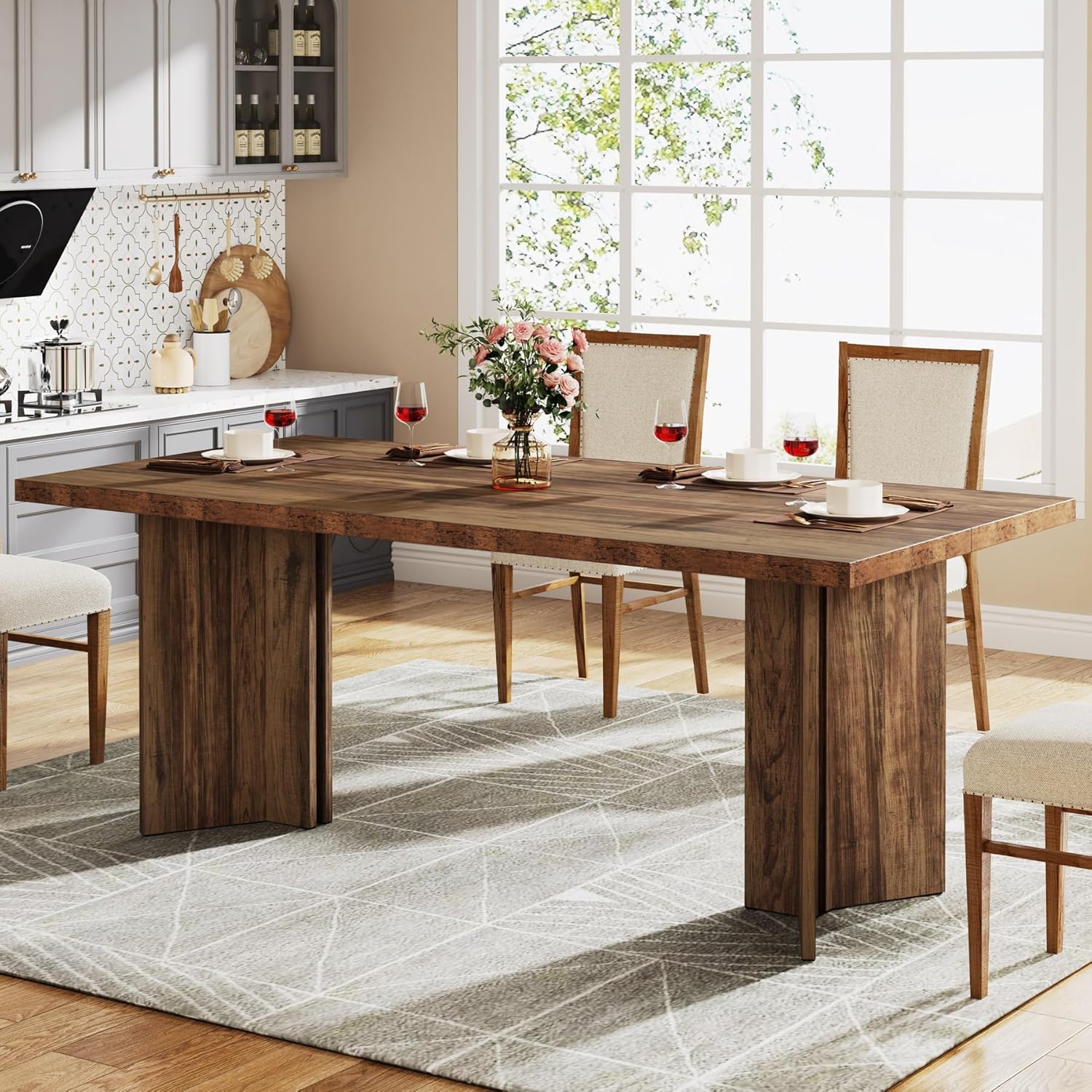 Tribesigns 63-inch Dining Table, Rustic Farmhouse Style with Large ...