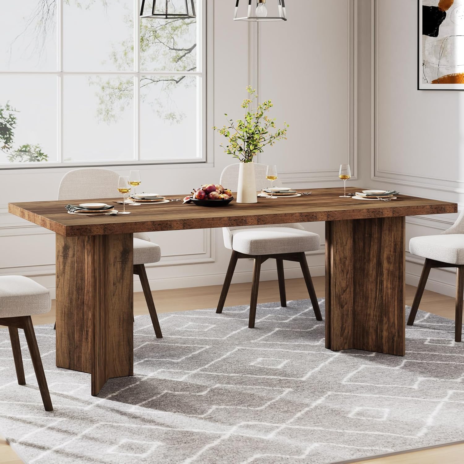 Tribesigns 63-inch Dining Table, Rustic Farmhouse Style with Large ...