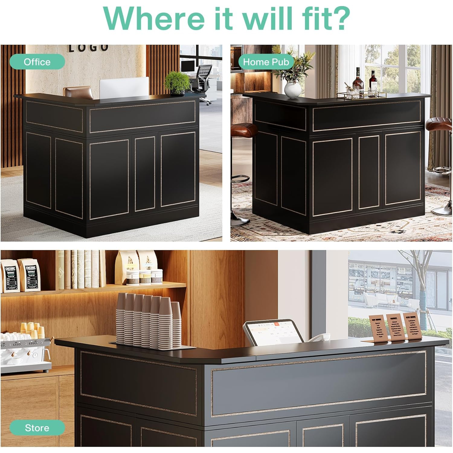 Tribesigns Reception Desk with Storage Shelves, L-Shaped Modern Front Desk, Reception Counter Table