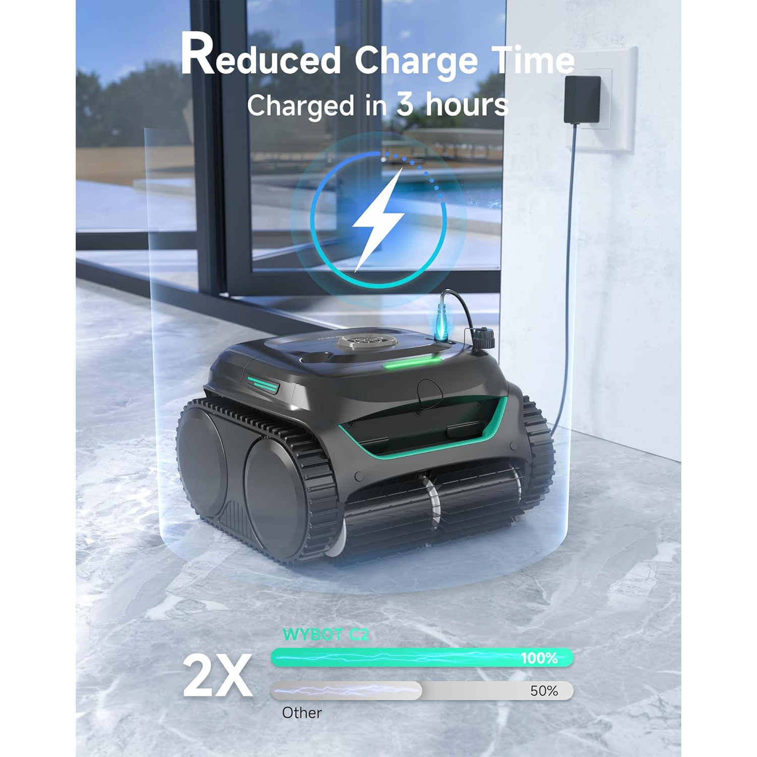 (2025 New) WYBOT C2 Inground Pool Vacuum Robot, Wall & Waterline Cleaning, Ultra-Fine Filtration, Cordless Robotic Pool Cleaner wtih Triple Motor