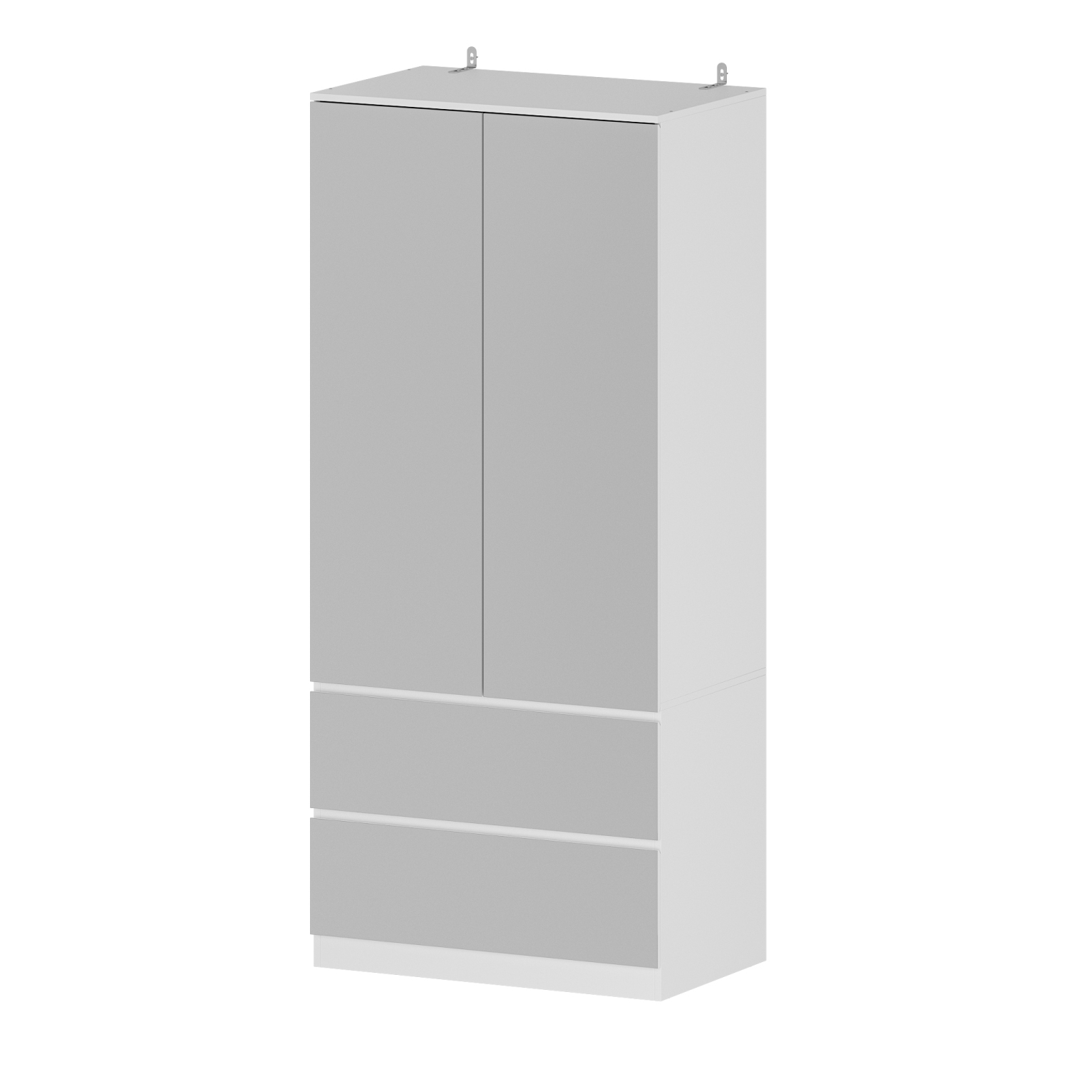 Famapy White 2-Door 2-Drawer Mirrored Wardrobe Cabinet with Real Glass Front, Modern Bedroom Storage, Silver