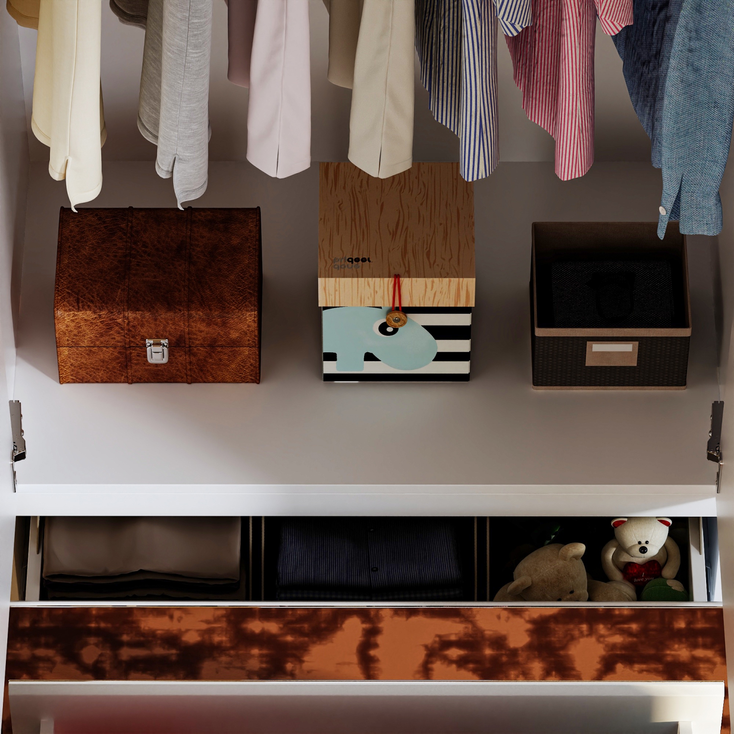 Famapy White 2-Door 2-Drawer Mirrored Wardrobe Cabinet with Real Glass Front, Modern Bedroom Storage, Silver