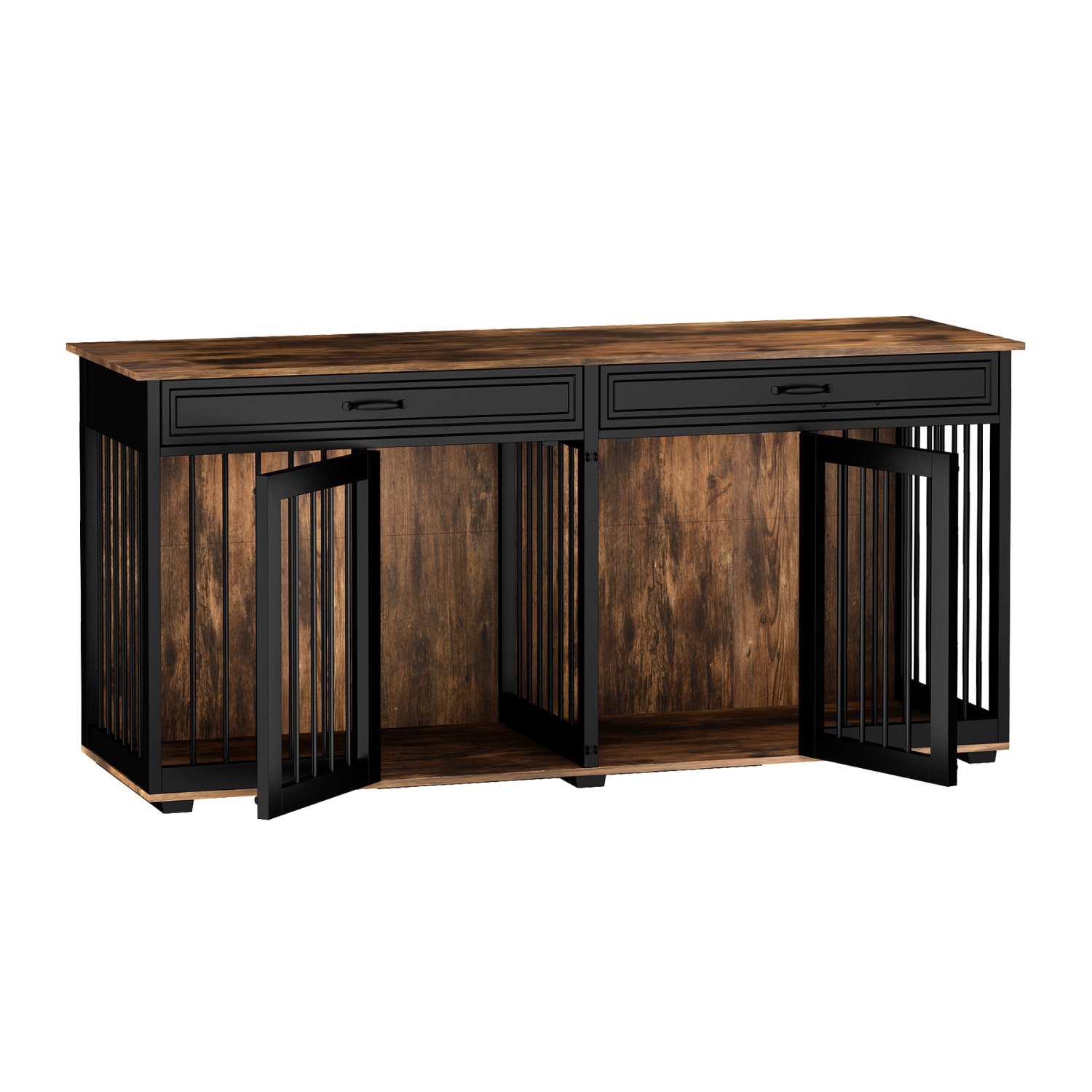 Famapy Rustic Wooden Indoor Dog Crate Furniture – Multi-Functional Large Pet House with Lockable Doors, Storage Top, and Ventilation – Stylish Dog