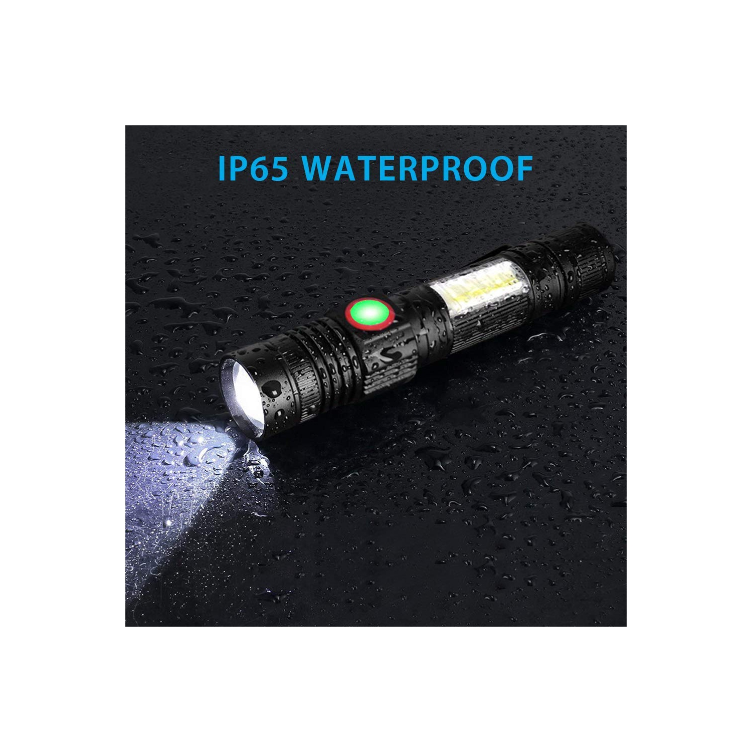 Lampe de poche rechargeable USB, lampe de poche tactique LED avec lampe latérale COB, étanche, petite lampe de poche d'urgence zoomable pour les