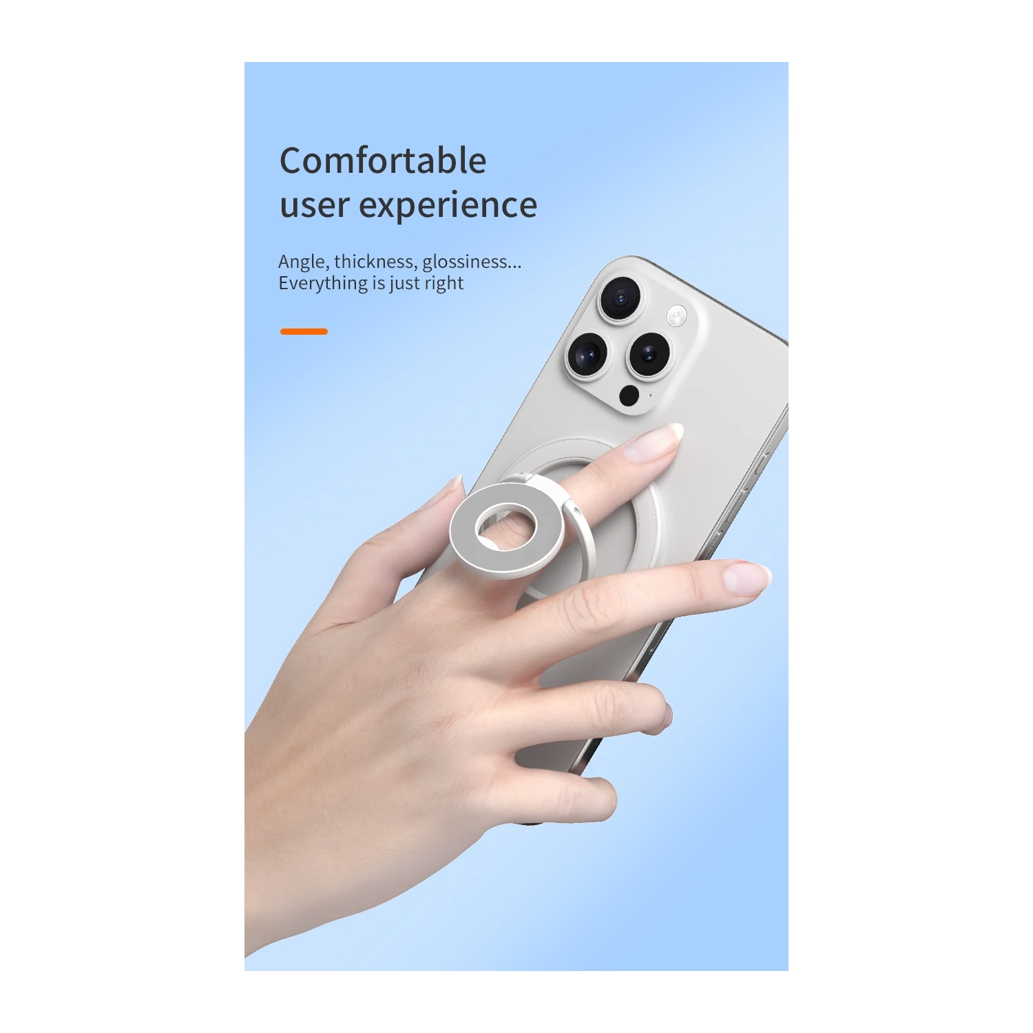 Magsafe double-sided magnetic mobile phone holder metal desktop holder alloy material thin shape, 360 degree rotating finger grip - white