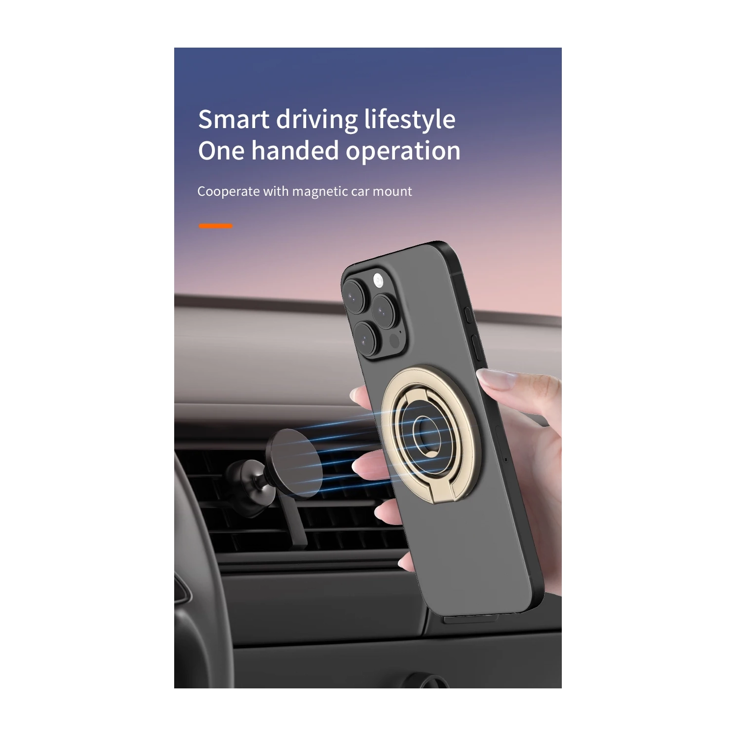 Magsafe double-sided magnetic mobile phone holder metal desktop holder alloy material thin shape, 360 degree rotating finger grip - white