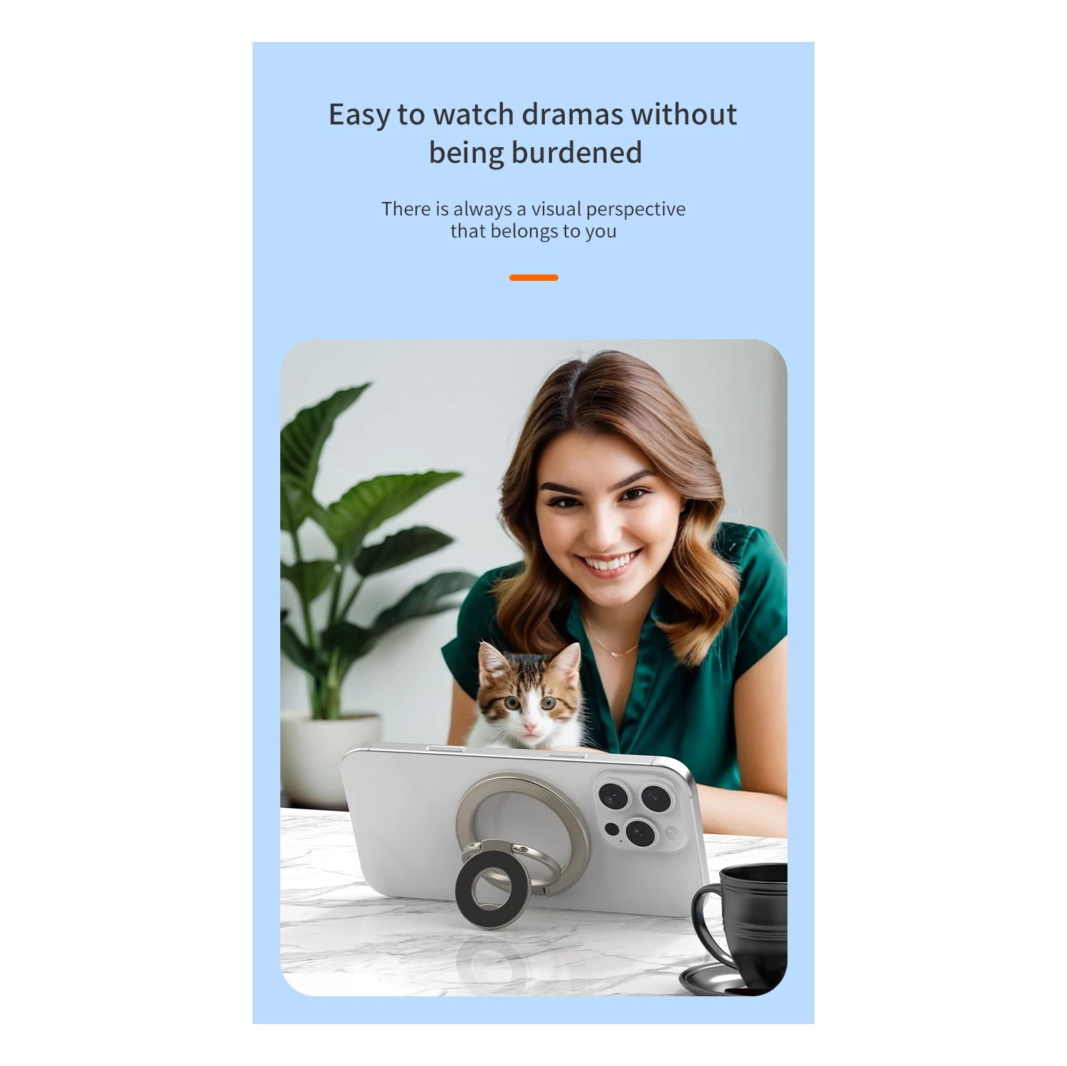 Magsafe double-sided magnetic mobile phone holder metal desktop holder alloy material thin shape, 360 degree rotating finger grip - white