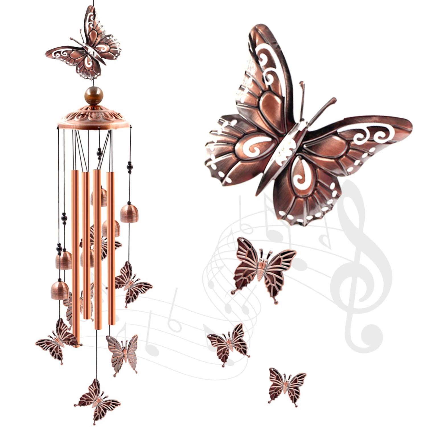 Outdoor Wind Chimes, Butterfly Aluminum Wind Chimes for Terrace and Garden Decoration, Housewarming Gift