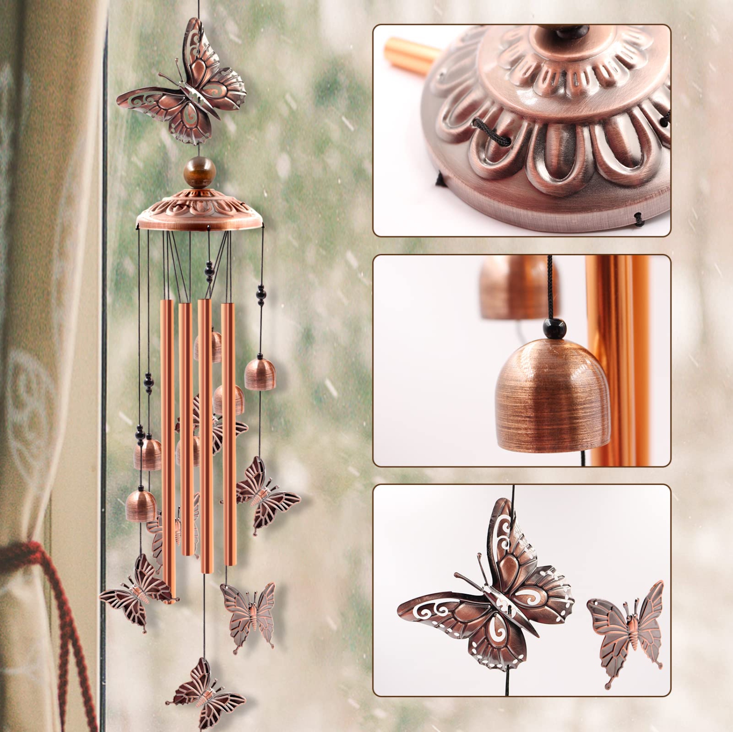 Outdoor Wind Chimes, Butterfly Aluminum Wind Chimes for Terrace and Garden Decoration, Housewarming Gift