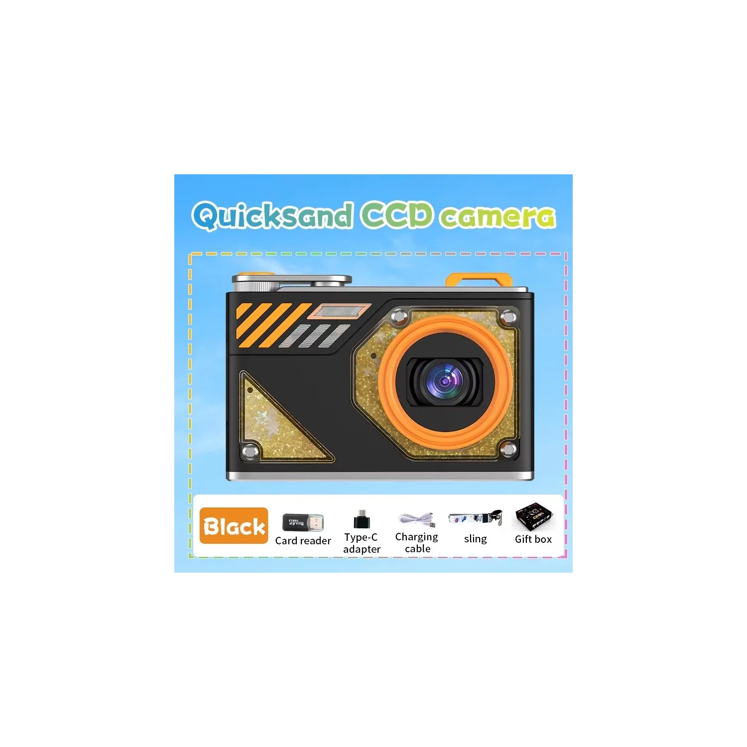 HD dual-camera selfie VLOG retro camera student campus entry ccd quicksand pocket mini digital camera-black + 32GB + card reader + Android adapter