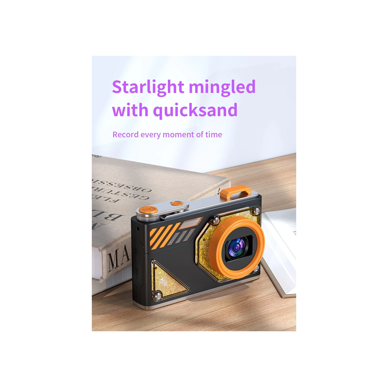 HD dual-camera selfie VLOG retro camera student campus entry ccd quicksand pocket mini digital camera-purple + 32GB + card reader + Android adapter