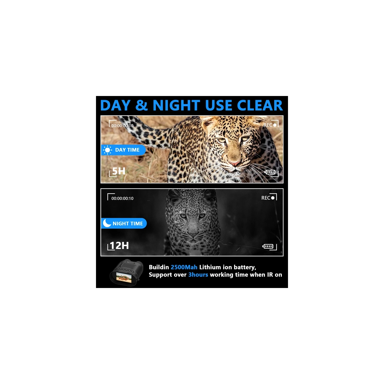 High-definition and high-power digital infrared night vision device, outdoor binocular imaging telescope, infrared night vision full-color imager -