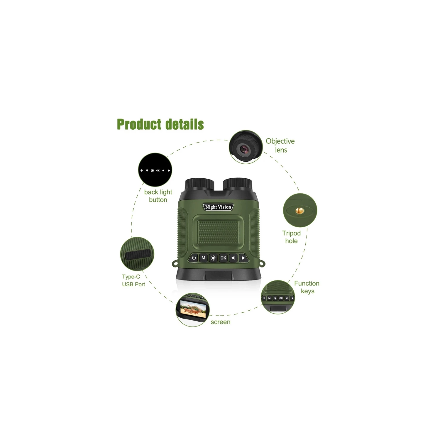 High-definition and high-power digital infrared night vision device, outdoor binocular imaging telescope, infrared night vision full-color imager -