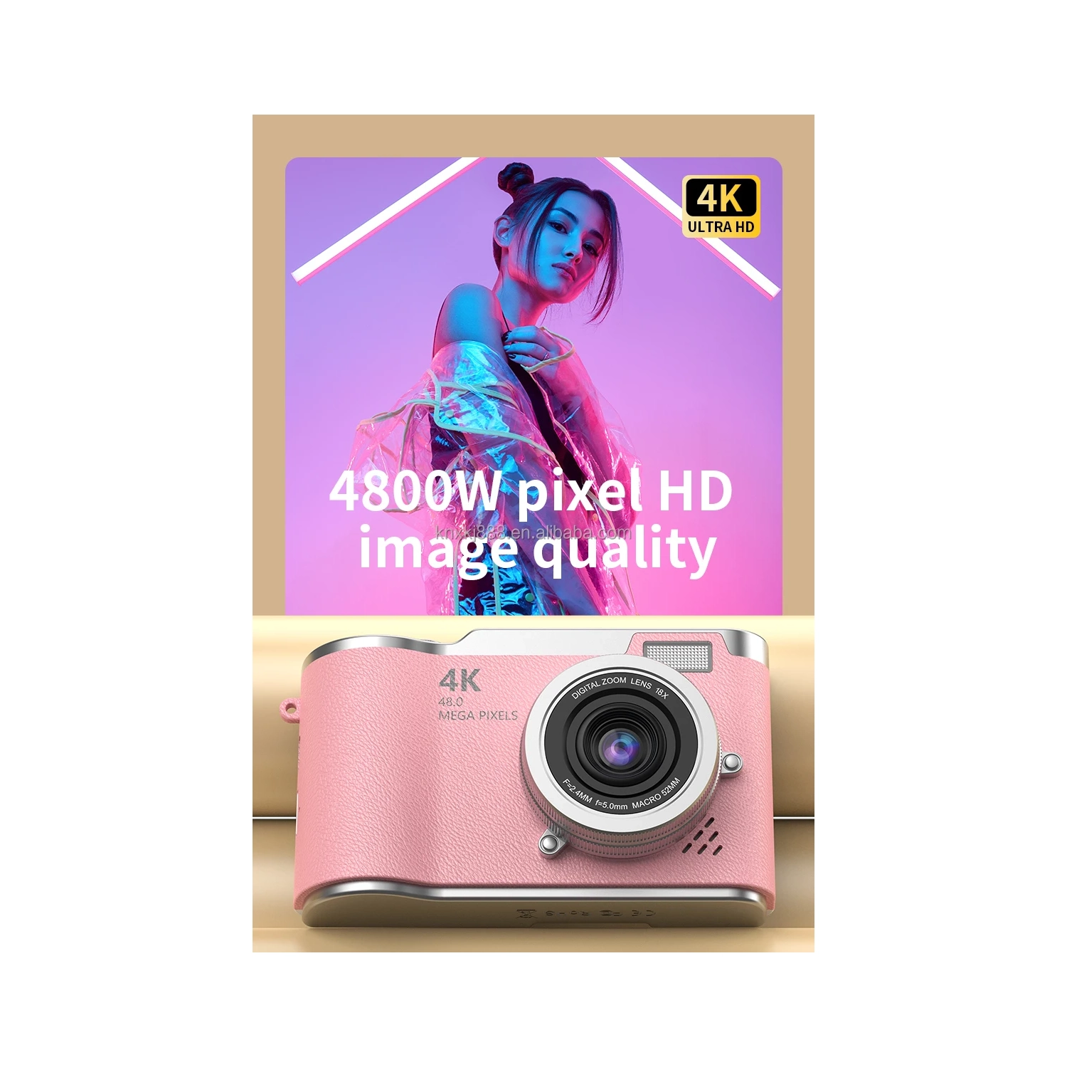 New LK007 high-pixel dual-camera selfie retro digital camera for students on campus, CCD built-in LED light pink [64G + card reader + Android adapter