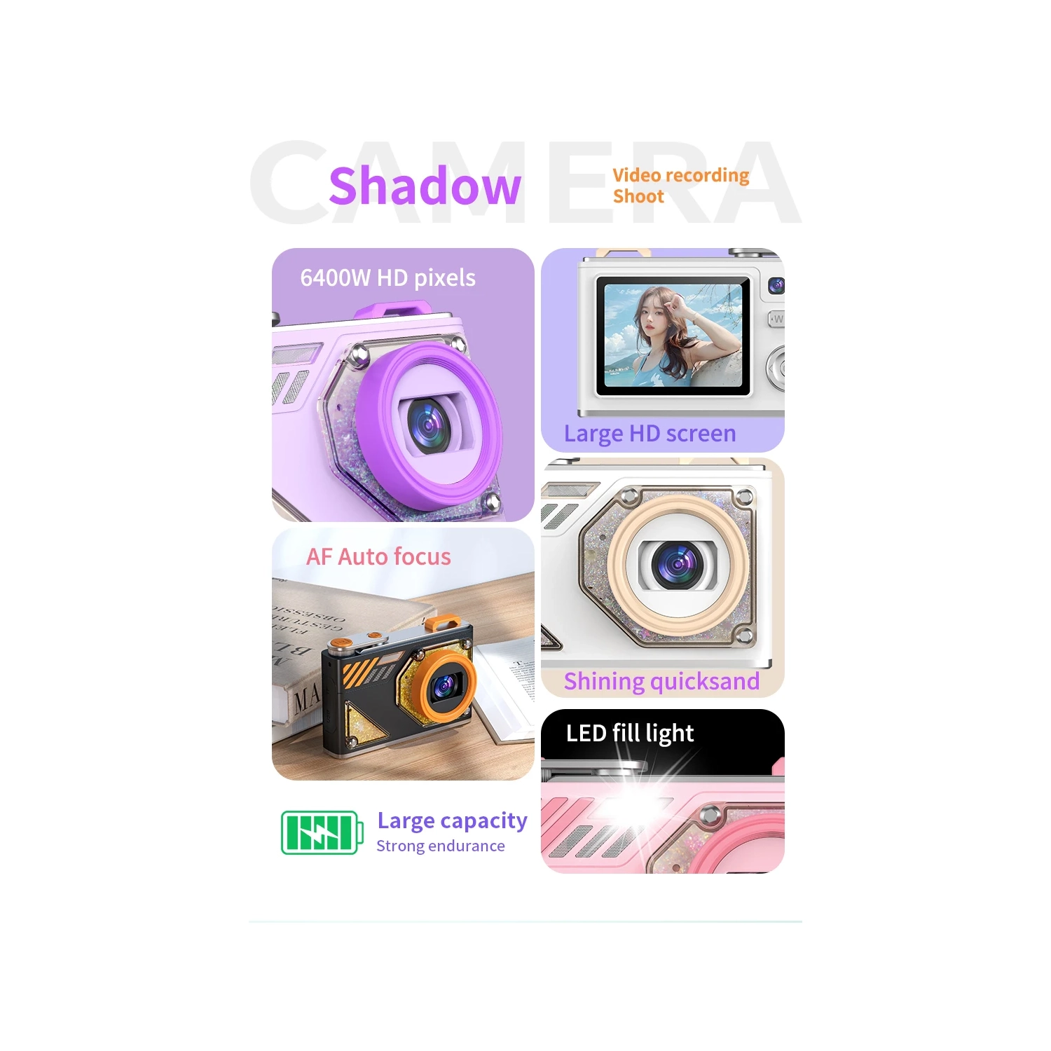 -HD dual-camera selfie VLOG retro camera student campus entry ccd quicksand pocket mini digital camera white + 32GB + card reader + Android adapter