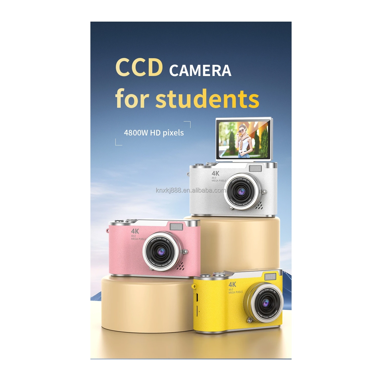 New LK007 high-pixel dual-camera selfie retro digital camera for students on campus with built-in LED lights, yellow [32G + card reader + Android