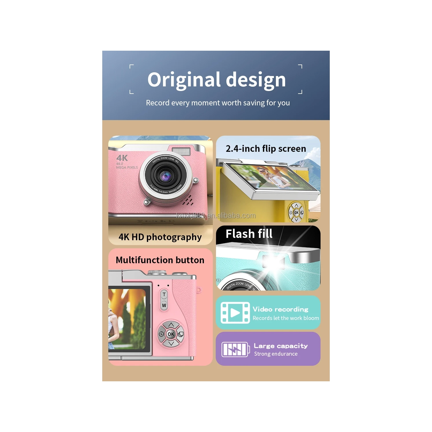 New LK007 high-pixel dual-camera selfie retro digital camera for students on campus, ccd built-in LED light purple [32G + card reader + Android