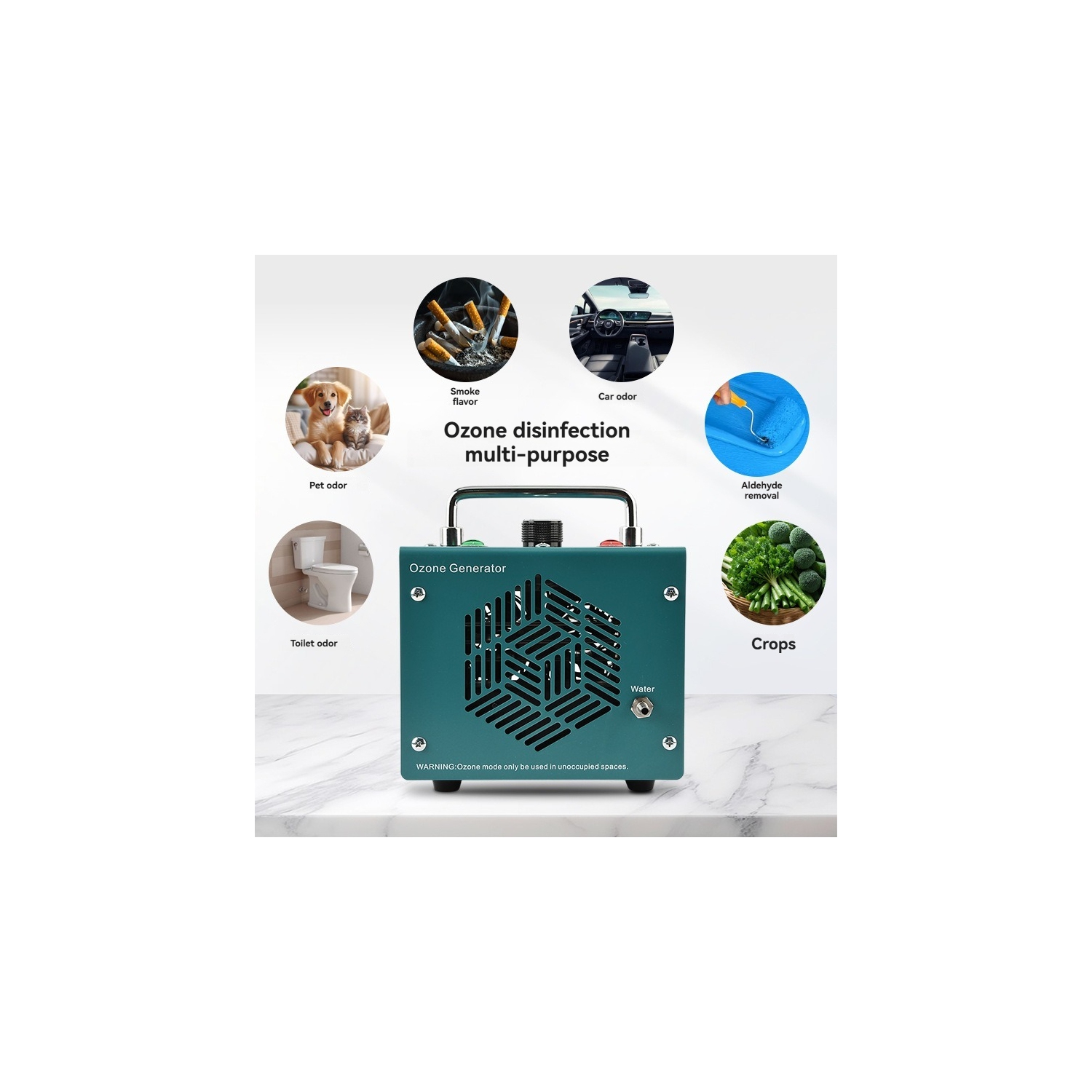 Home Ozone Air Purifier - 60g/hr output, eliminates odors, kills bacteria and removes formaldehyde, ideal for kitchens, pet areas, basements