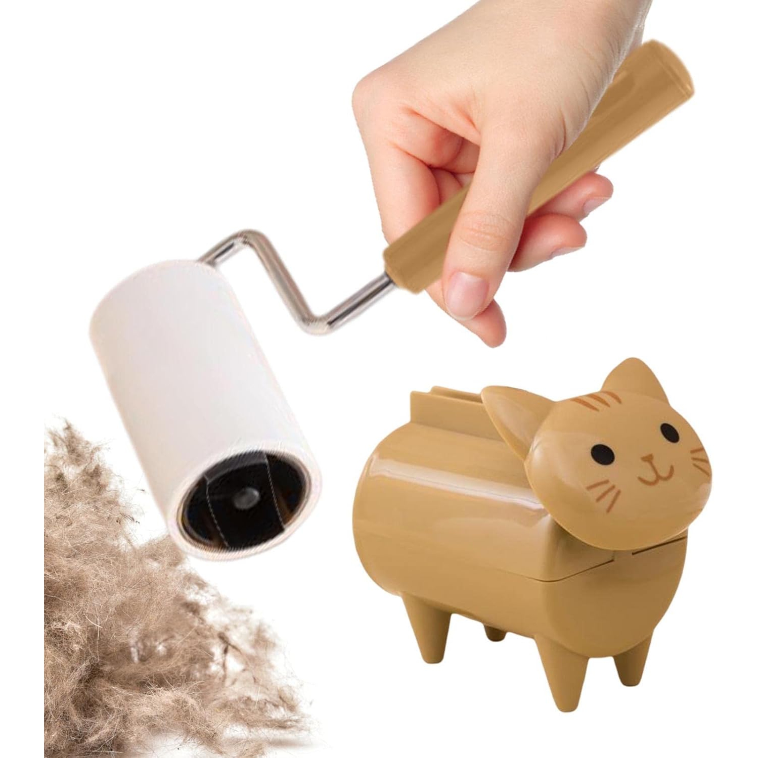 Pet hair roller | Cute cat hair remover tear-off sticky roller - Super sticky, suitable for furniture, pet hair portable hair remover - yellow + 8cm