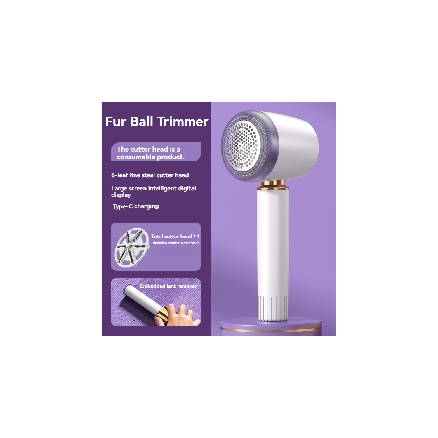 Tondeuse à charpie à écran numérique, décapant les peluches pour vêtements rechargeables, épilateur, épilateur, interface de type C - blanc