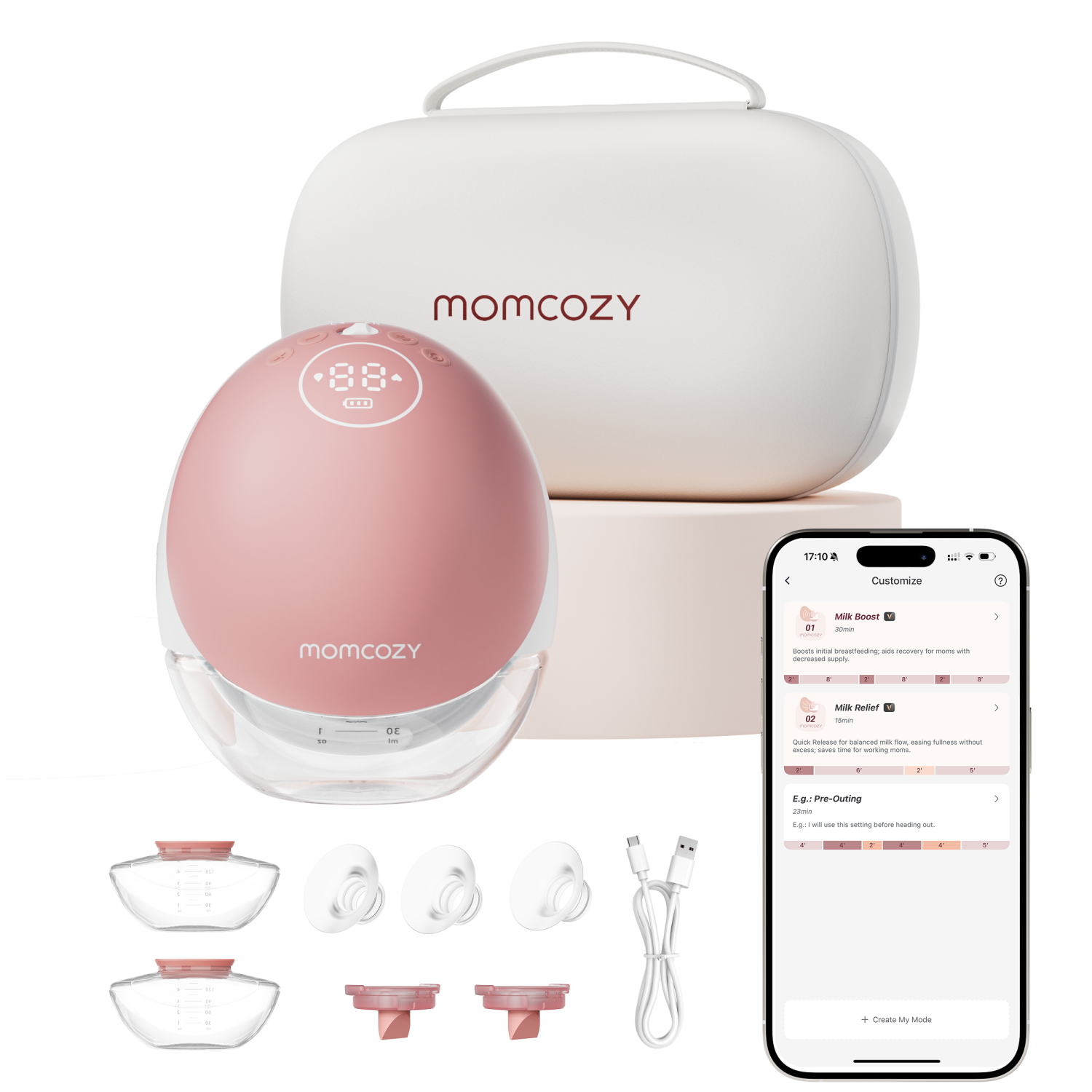 Tire-lait Momcozy&nbsp;: débit mobile amélioré mains libres | M9, commande discrète par application avec modes multiples personnalisés et 15 niveaux,