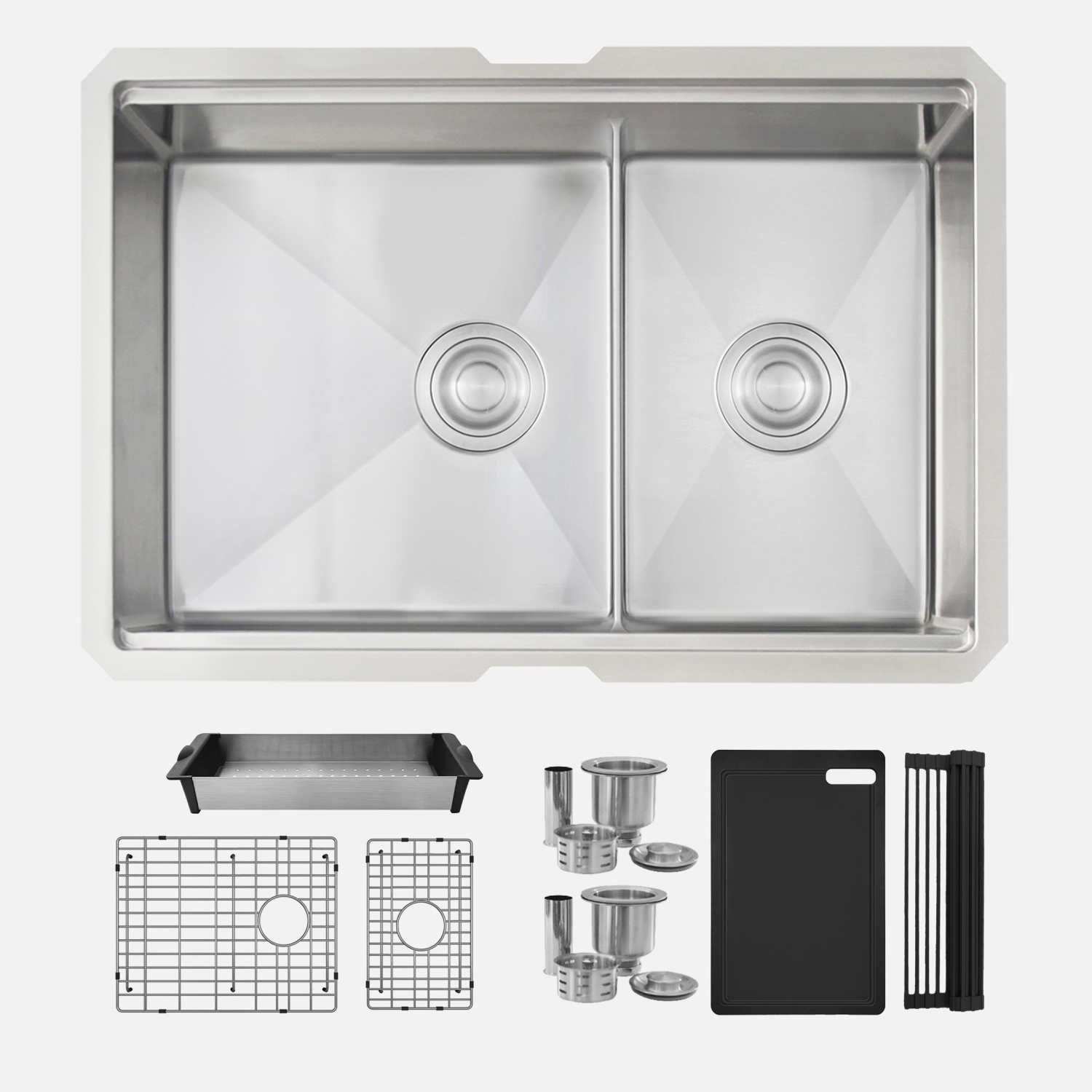 STYLISH Undermount 28 inch Stainless steel double bowl 60/40 Workstation kitchen sink with Black Accessories