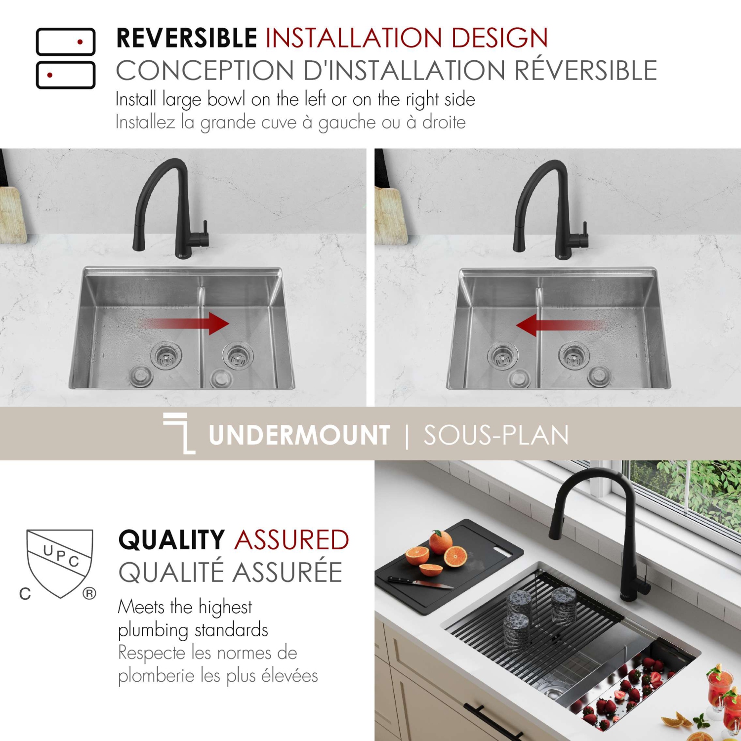 STYLISH Undermount 28 inch Stainless steel double bowl 60/40 Workstation kitchen sink with Black Accessories