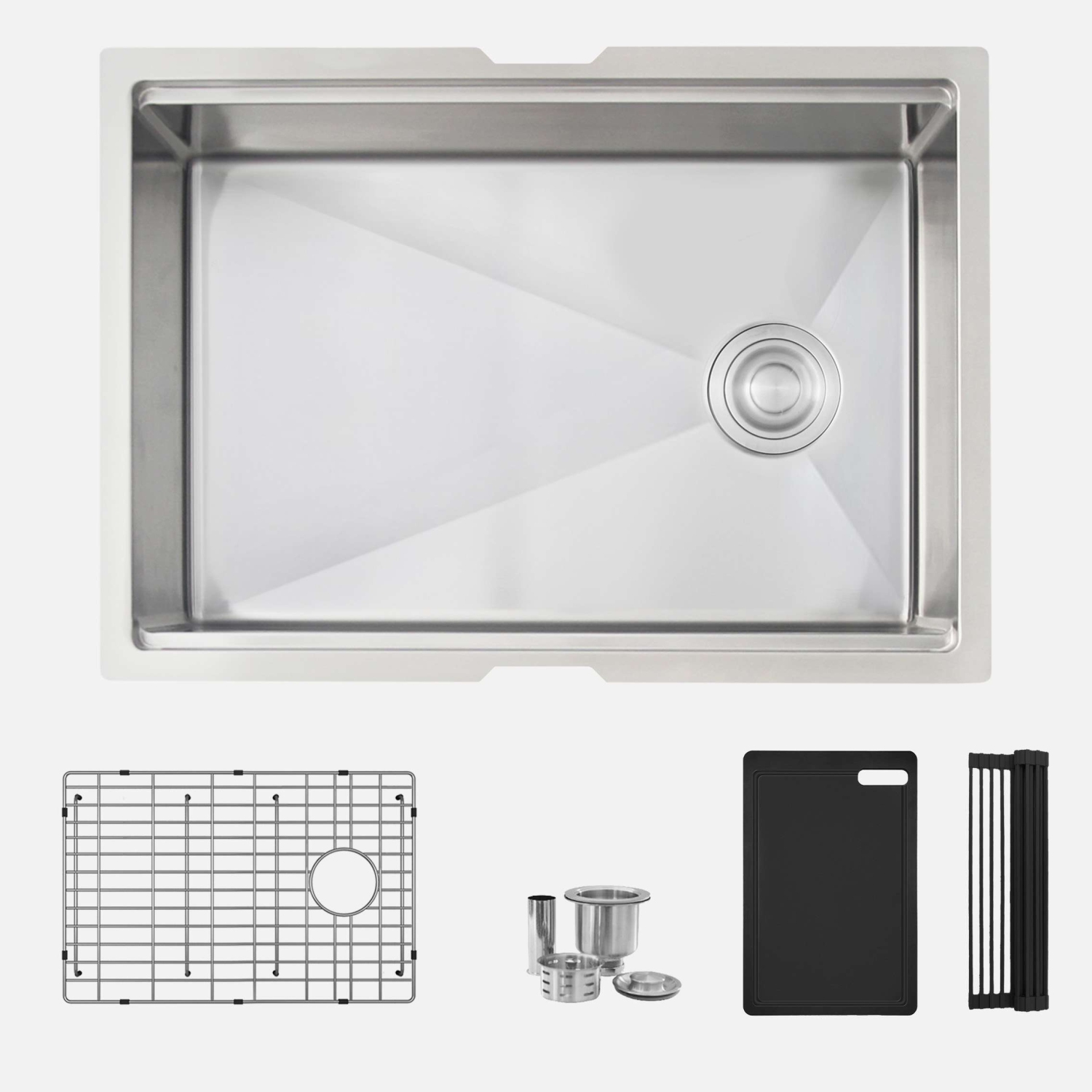 STYLISH Undermount 27 inch Stainless steel Single Bowl Workstation kitchen Sink with Black Accessories