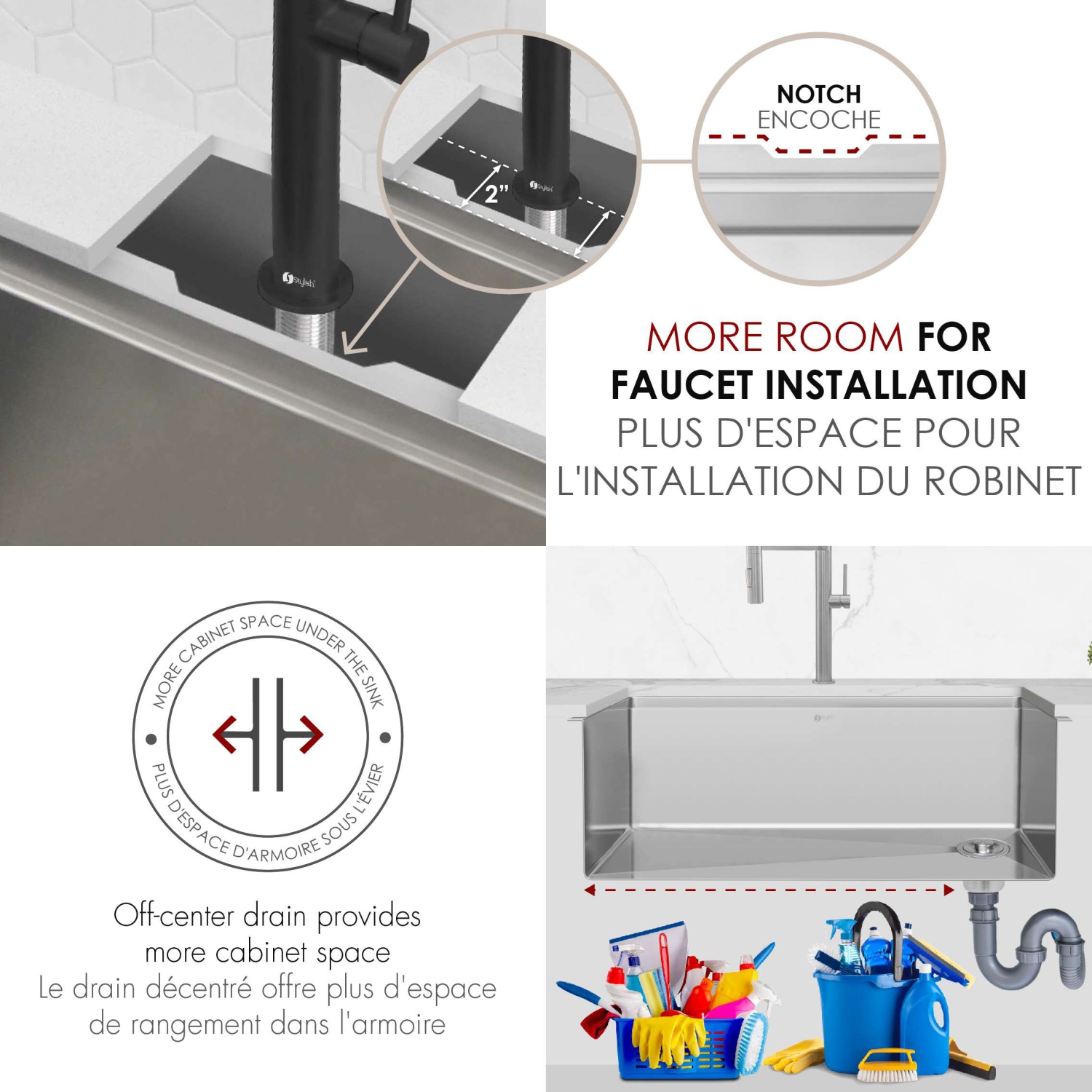 STYLISH Undermount 27 inch Stainless steel Single Bowl Workstation kitchen Sink with Black Accessories