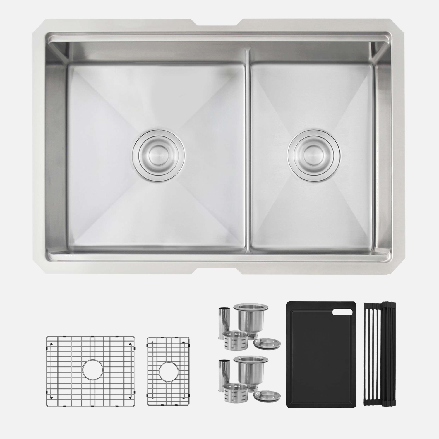 STYLISH Undermount 25 inch Stainless Steel Double Bowl Workstation Kitchen Sink with Black Accessories